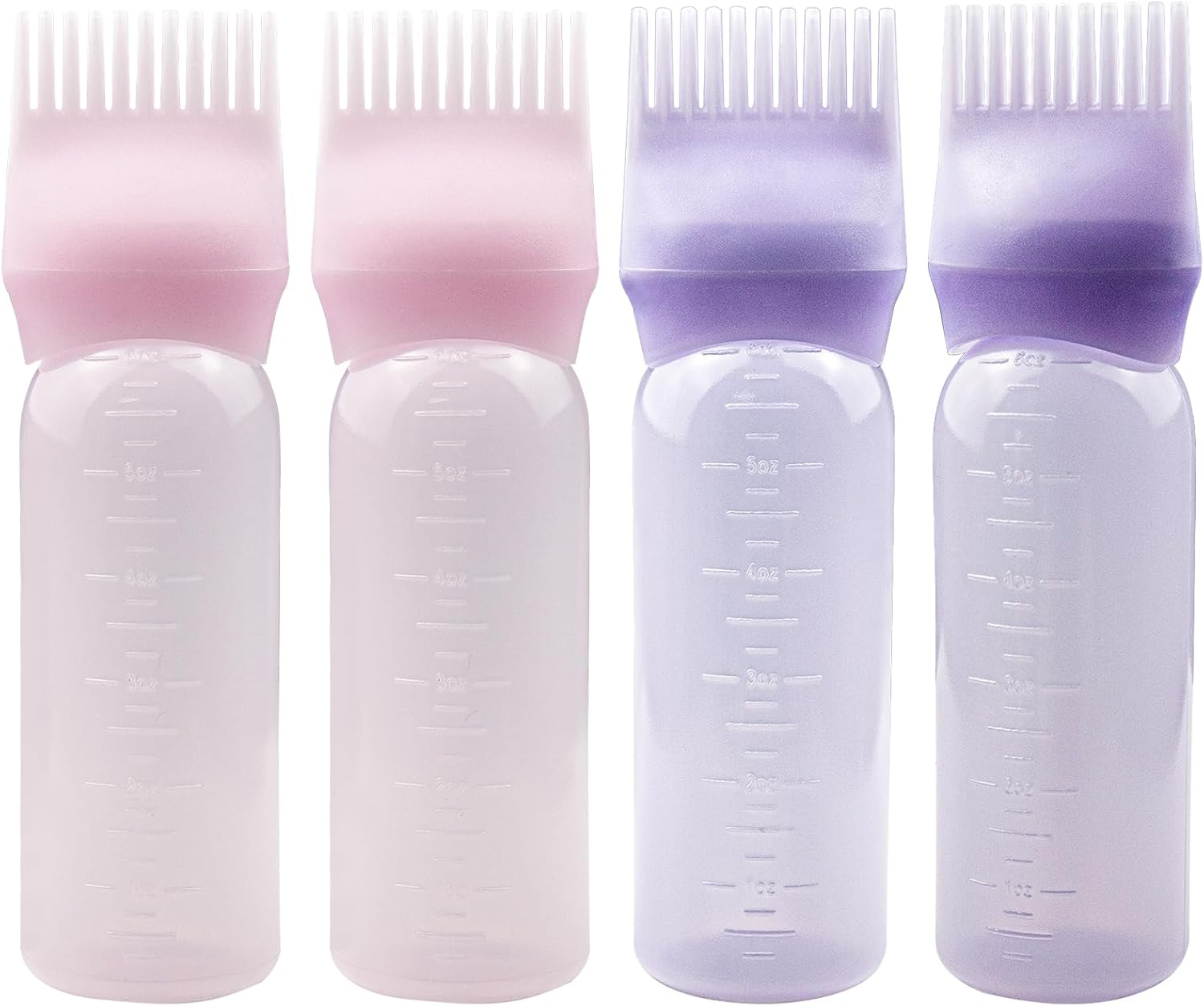 ZGQHZR 4 PCS Root Comb Applicator Bottle, Oiling & Dye Shampoos Hair Salons - 6Oz (2Blk+2Wh)