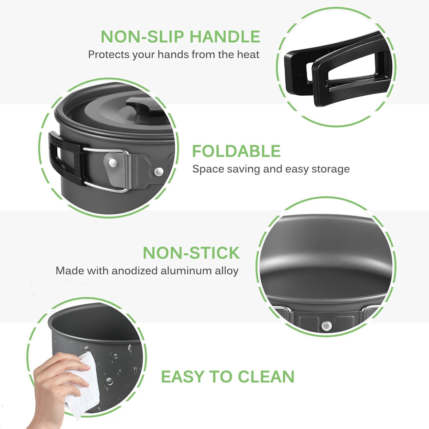 Aomiun Camping Cookware Kit, 22PCS Camping Pot and Pan Set with Camping Kettle Stainless Steel Cups Plates Knives Spoons for Outdoor Cooking and Picnic for 2-3 People image number 1