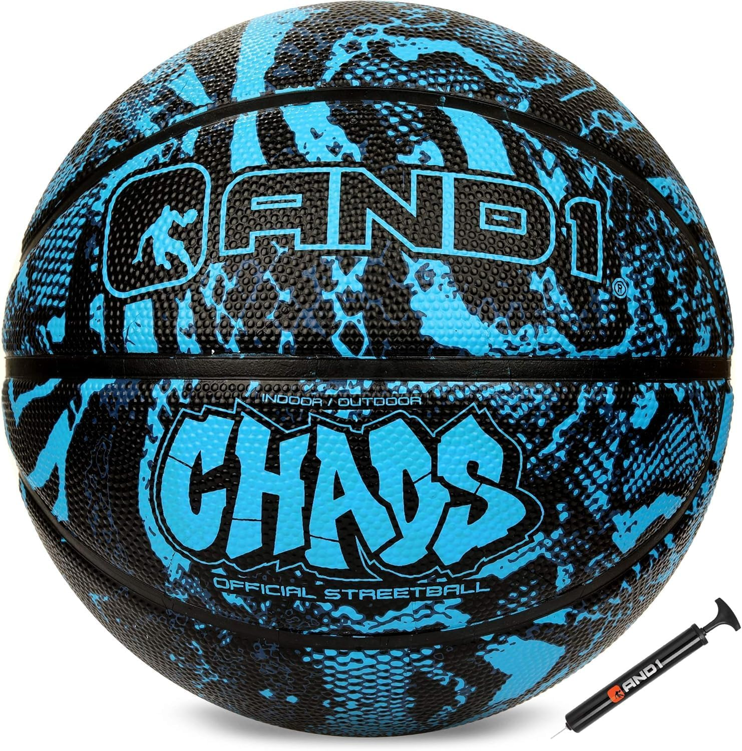 AND1 Chaos Basketball: Official Regulation Size 7 (29.5 Inches) Rubber - Deep Channel Construction Streetball, Made for Indoor Outdoor Basketball Games