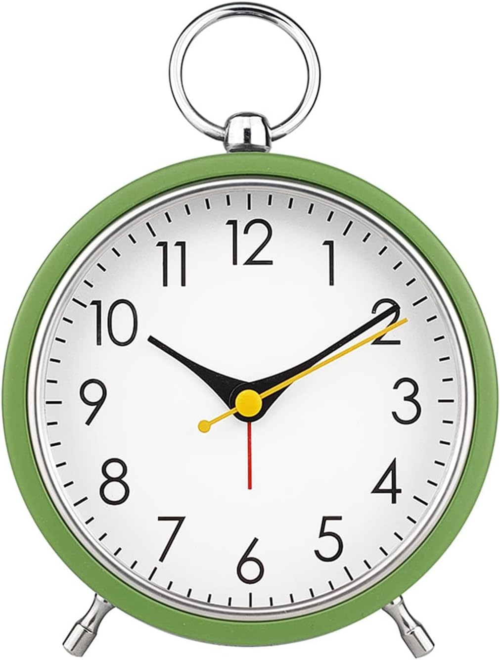 Snooze Retro Alarm Clock, 4 Inch Portable Table Clock with Night Light, Silent Non-Ticking Metal Clock, Simple round Battery Powered Clock Decor for Living Room Bedroom Study Office (White)