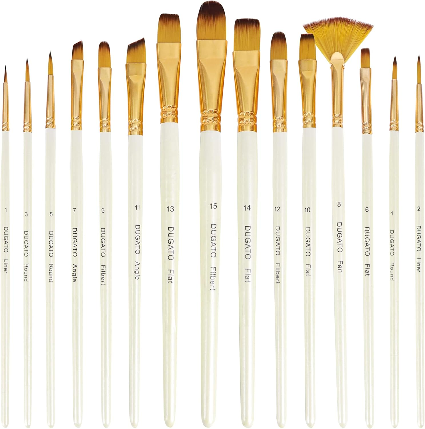 DUGATO 15 Piece Artist Paint Brush Set - Anti-Shedding Nylon Hair Brushes with Comfortable Grip for Acrylic, Watercolor, Oil, Gouache & Crafts - Suitable for All Skill Levels, Beginners, and Hobbyists image number 3