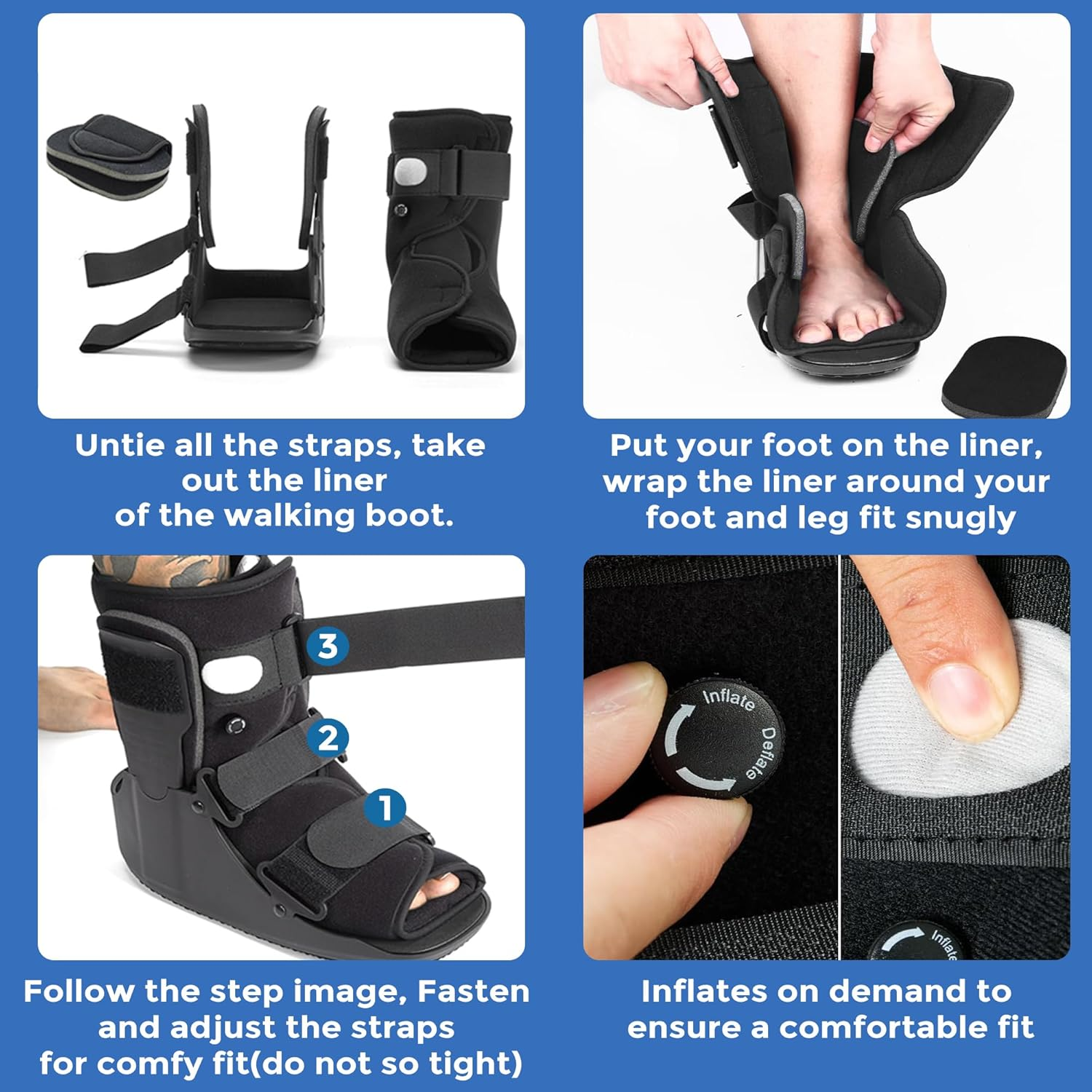 RAFSUN Air Walking Boot - Short Cam Walker Medical Foot Brace for Fractures, Sprains & Joint Injuries - Fits Left or Right Foot image number 5