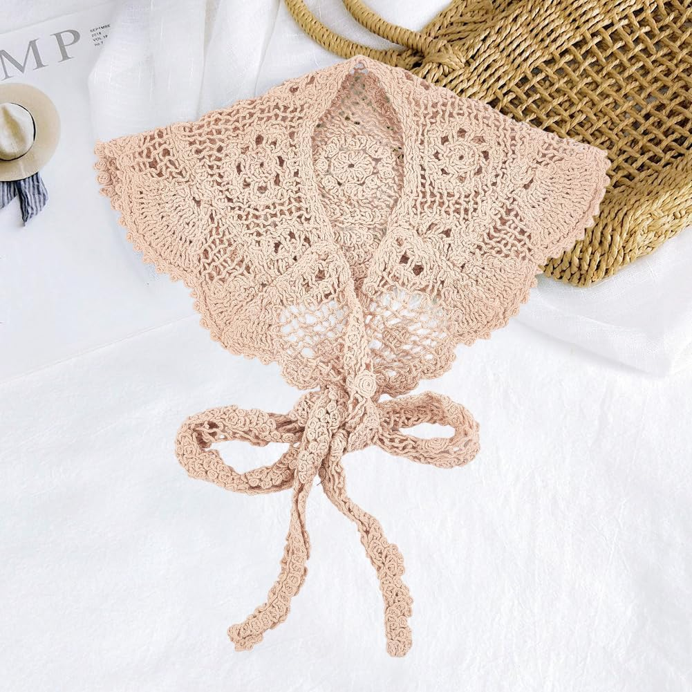 CABODYALS White Scarf Made of Floral Lace Knitted Bandanas Headbands Vintage Crochet Flower Pattern Small Cloths Removable False Collar Head Wrap Scarves for Women Costume Accessories Decoration Hair image number 4