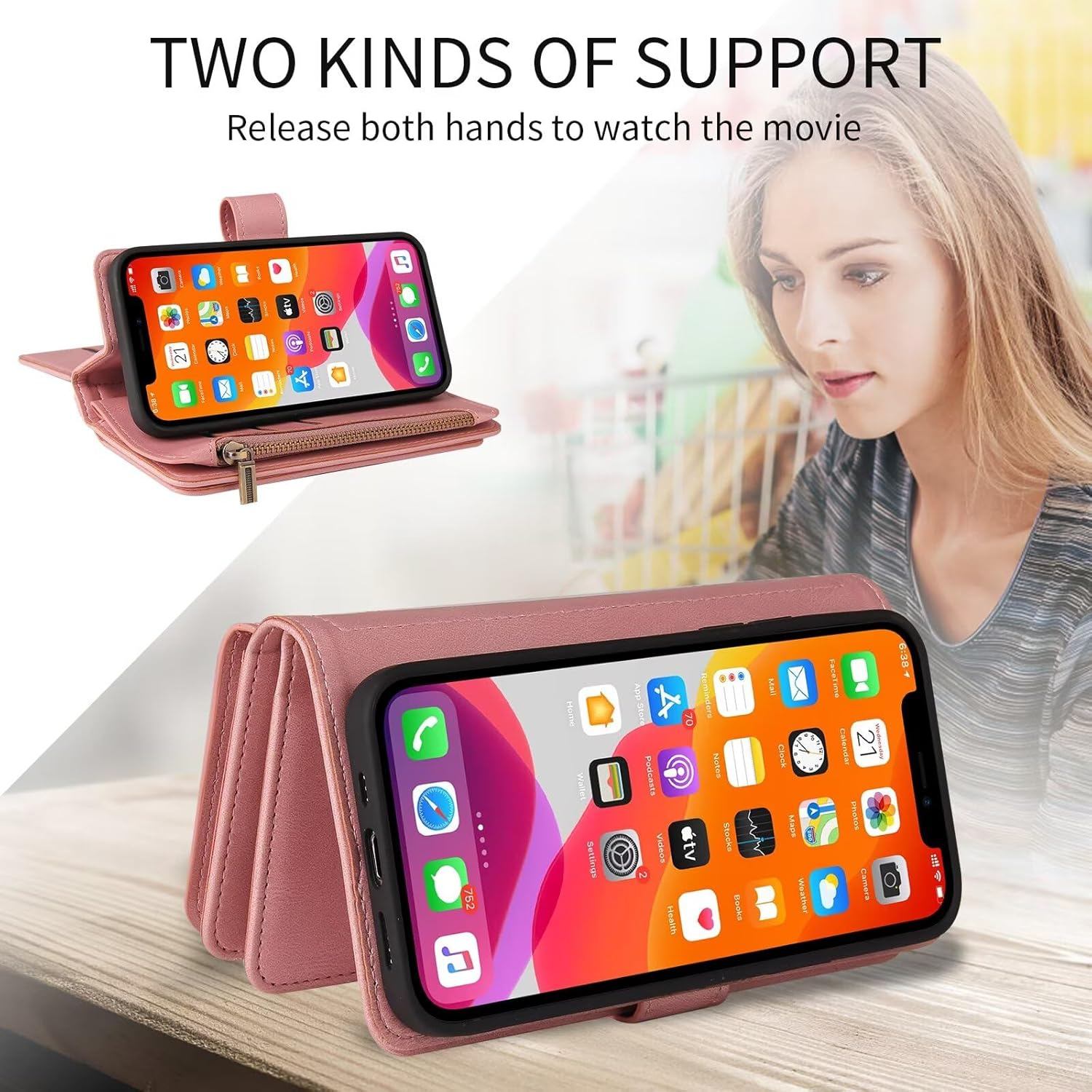 Belzsxy Mobile Phone Case for Samsung Galaxy S25 FE Case, Flip Case, Leather Case, Zip, Magnetic Closure, Wallet with 15 Card Slots, Stand Funtion, Retro Leather Case - Pink image number 5