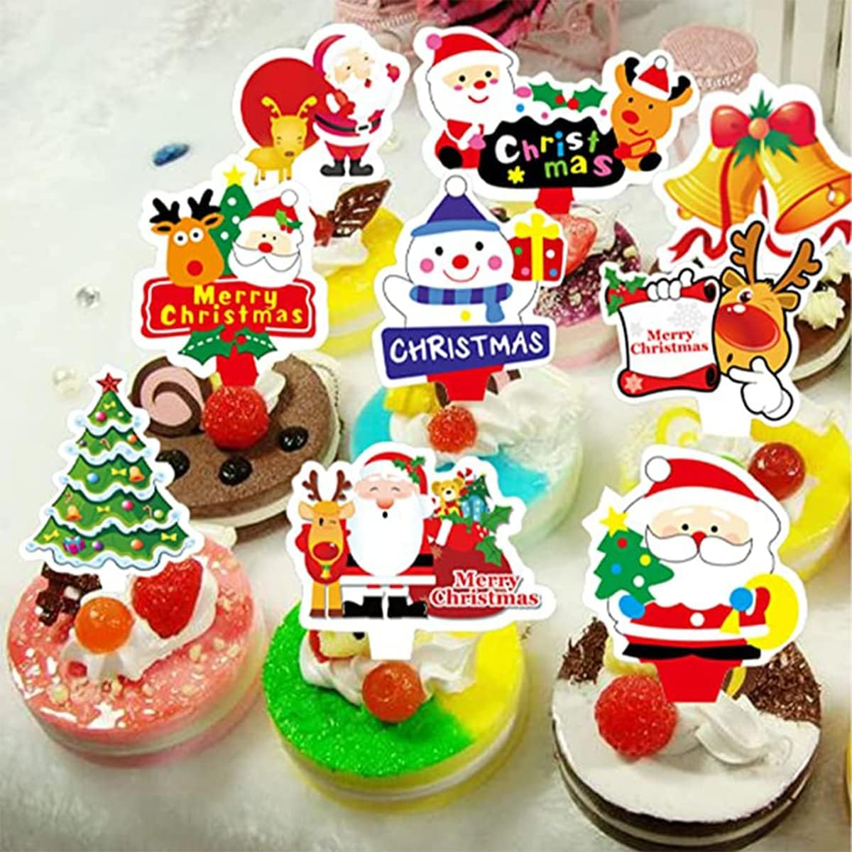 50/500 Pieces Christmas Cupcake Toppers, Cute Cake Decorations, Snowman Santa Claus Reindeer Elf Bells Cake Toppers Picks for Christmas Cake Decor Party Holiday Supplies Favors (500 Pieces) image number 6