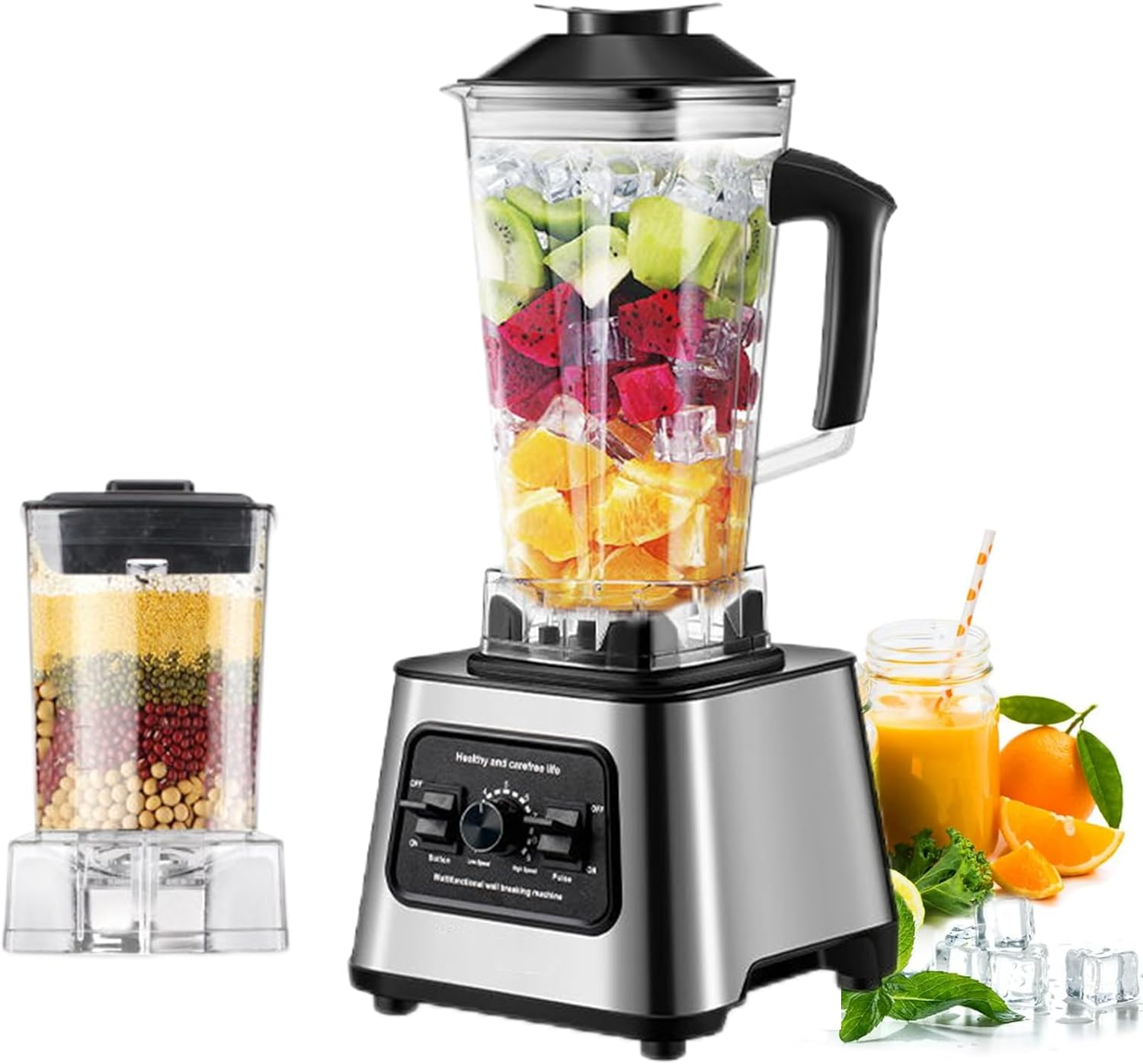 2-In-1 Multi Blender, 6000W Professional High Speed Blenders Smoothie Maker with 2.5L Bpa-Free Container, 9 Speed Control, 8 Titanium Stainless Steel Blade for for Ice/Nut, Kitchen (220V, AU PLUG) image number 4