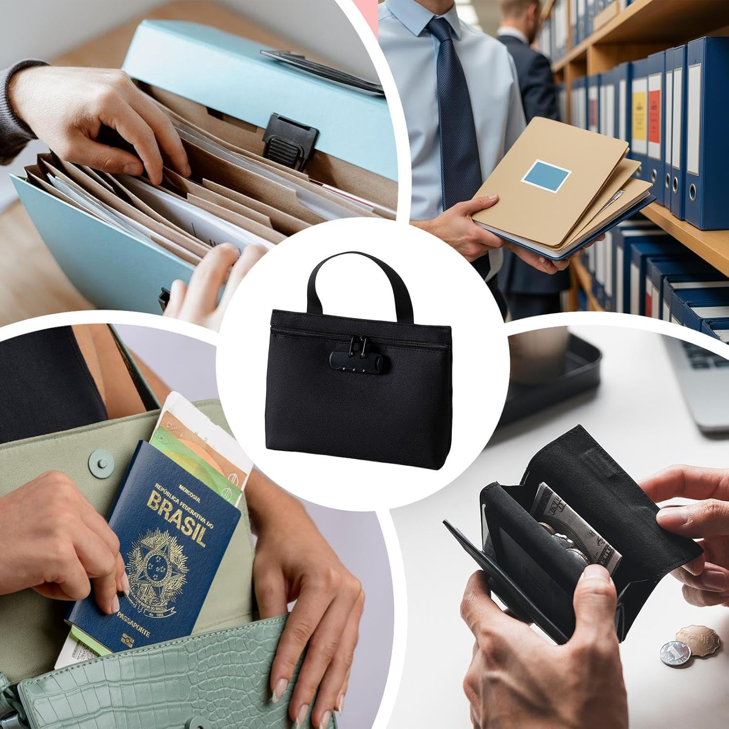 Locking Money Bag, Waterproof Zipper Organizer Pouch with Three Digit Lock, Travel Storage Case with Secure Closure, Keys Jewelry Passport Valuables, Documents Tickets 12.6X9.45X3.15 Inches