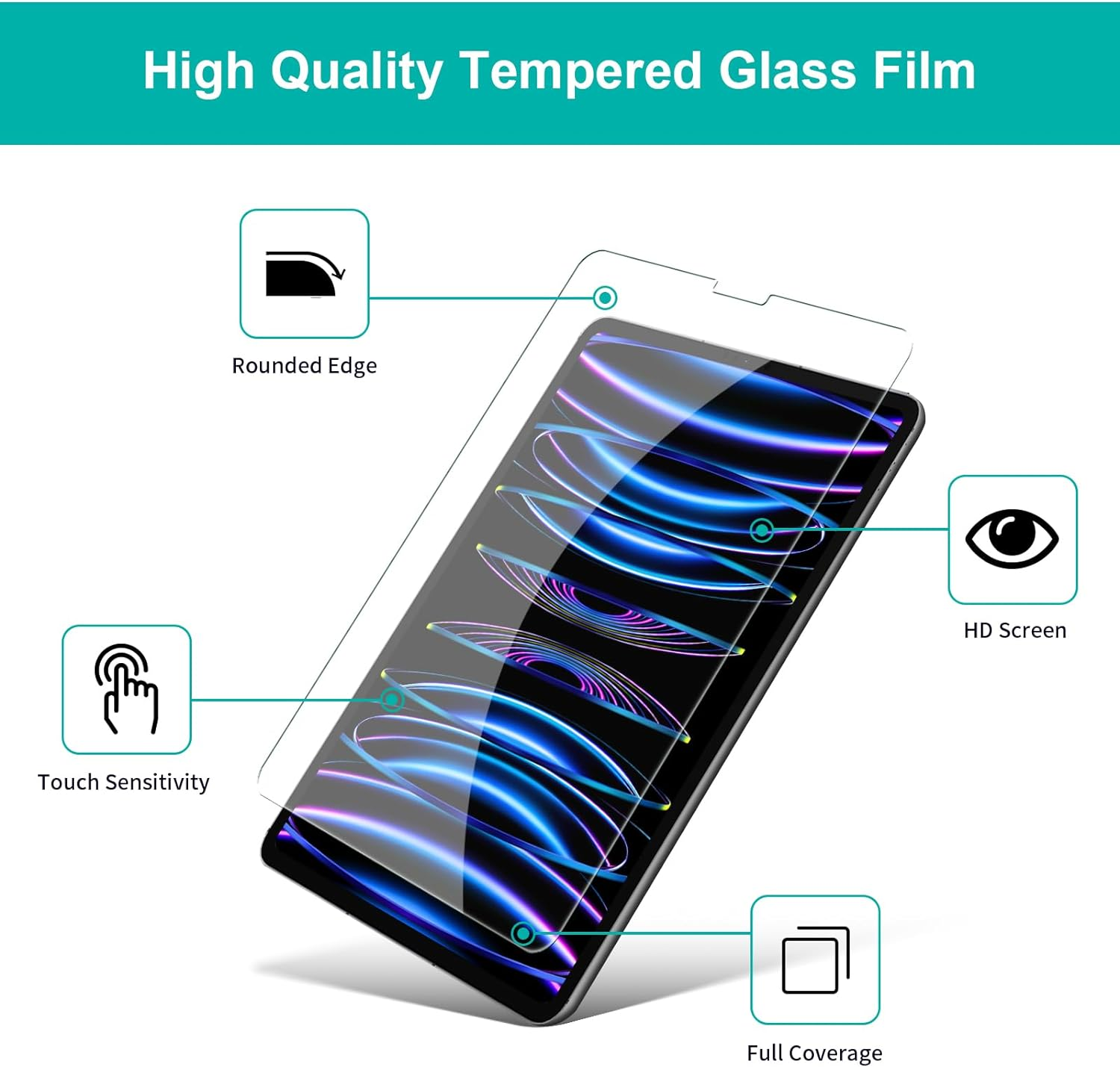 Avakot 2 Pack Ipad Pro 12.9 Screen Protector | Tempered Glass Film Compatible with Ipad Pro 12.9 Inch 5Th/4Th/3Rd Generation | Anti- Scratch Sensitive Hardness Screen Protector for Ipad Pro 12.9 image number 6