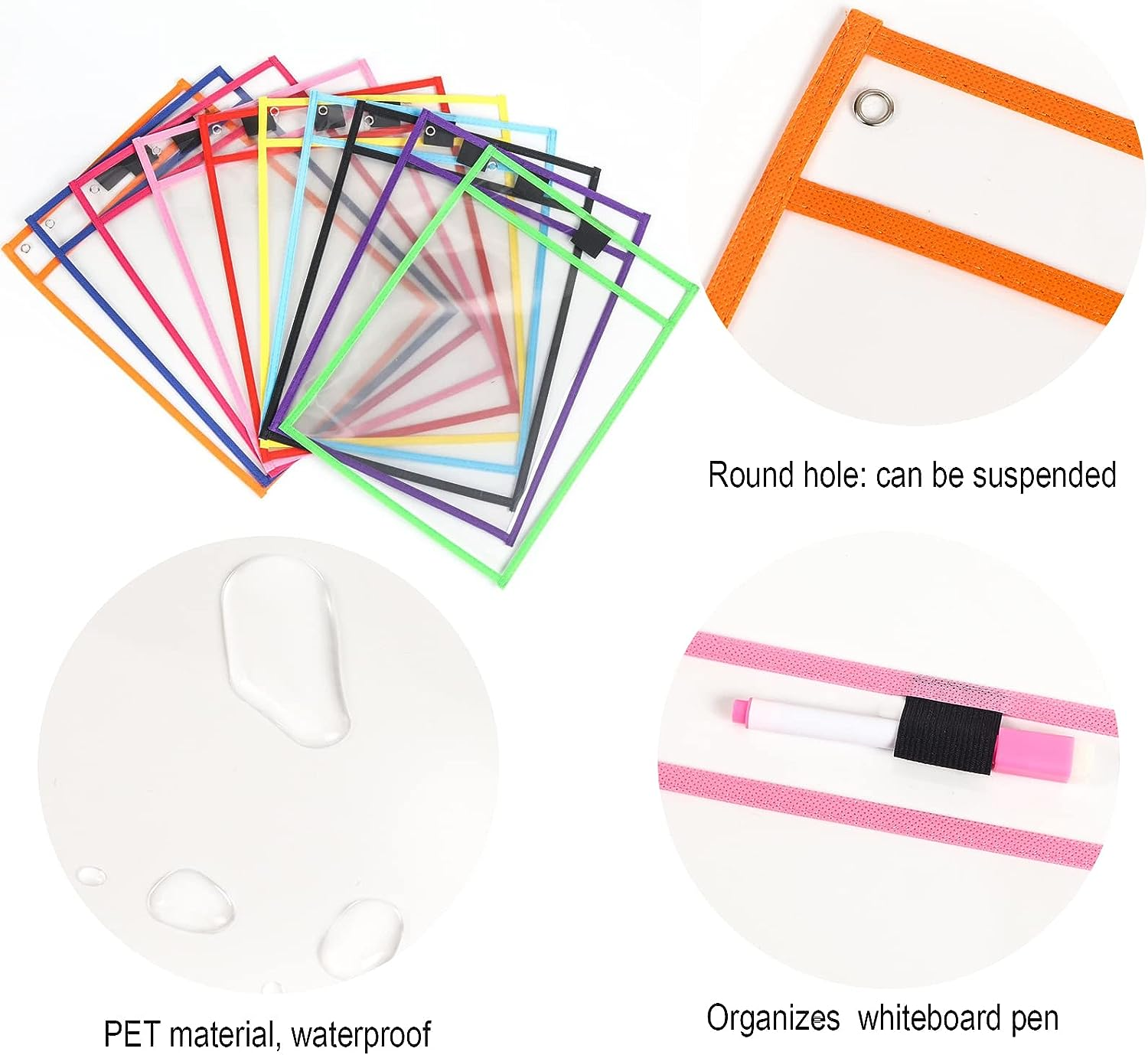 Dry Erase Pockets, 10 Pack Reusable Plastic Sleeves for Paper, Clear, Dry Erase Pocket Sleeves, Clear Document Sleeves,Clear Shop Ticket Holders image number 3