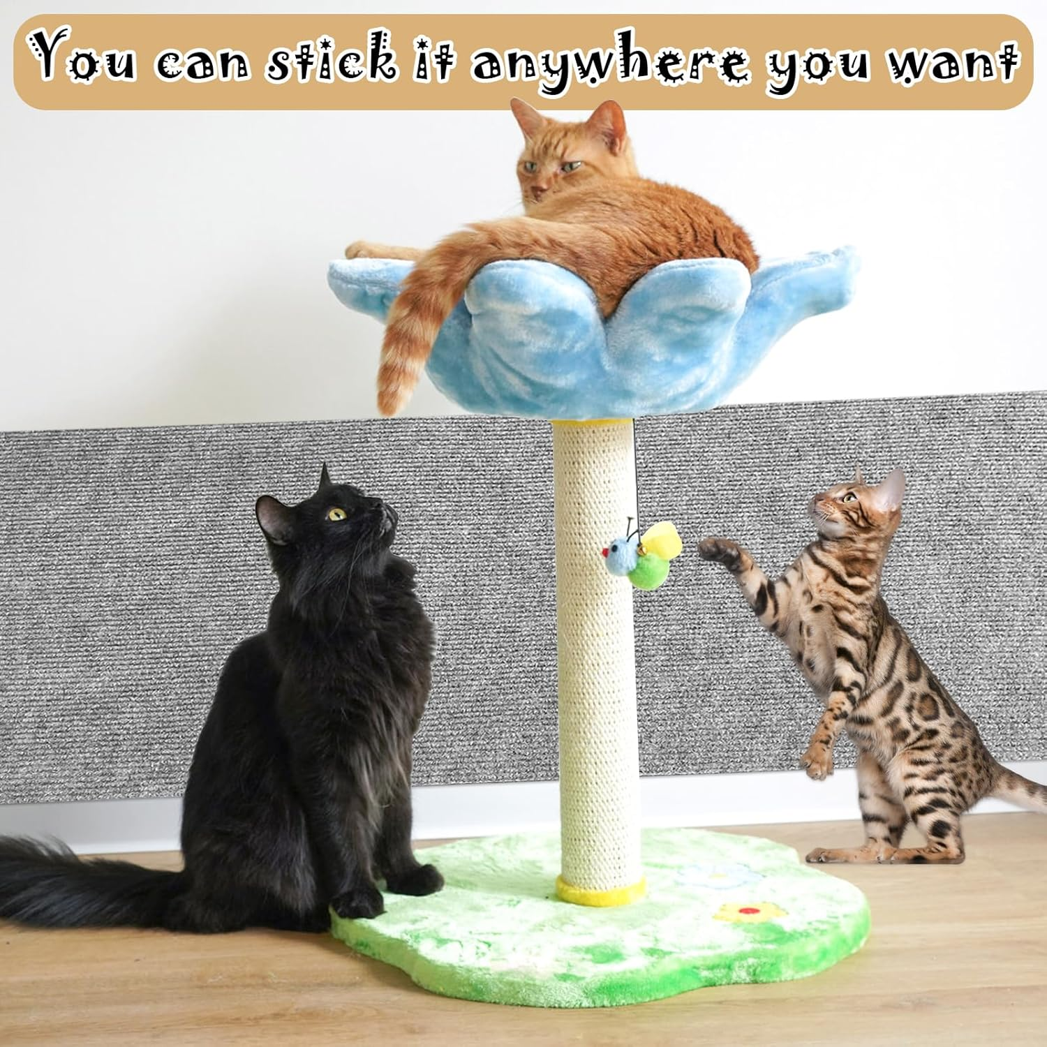 Lets Joy Climbing Cat Scratcher, 40 X 100 Cm Cat Scratching Mat, Scratching Post for Cats, DIY Cat Scratching Mat, Self Adhesive Scratching Mat for Cats, Sofa Furniture Protector image number 6