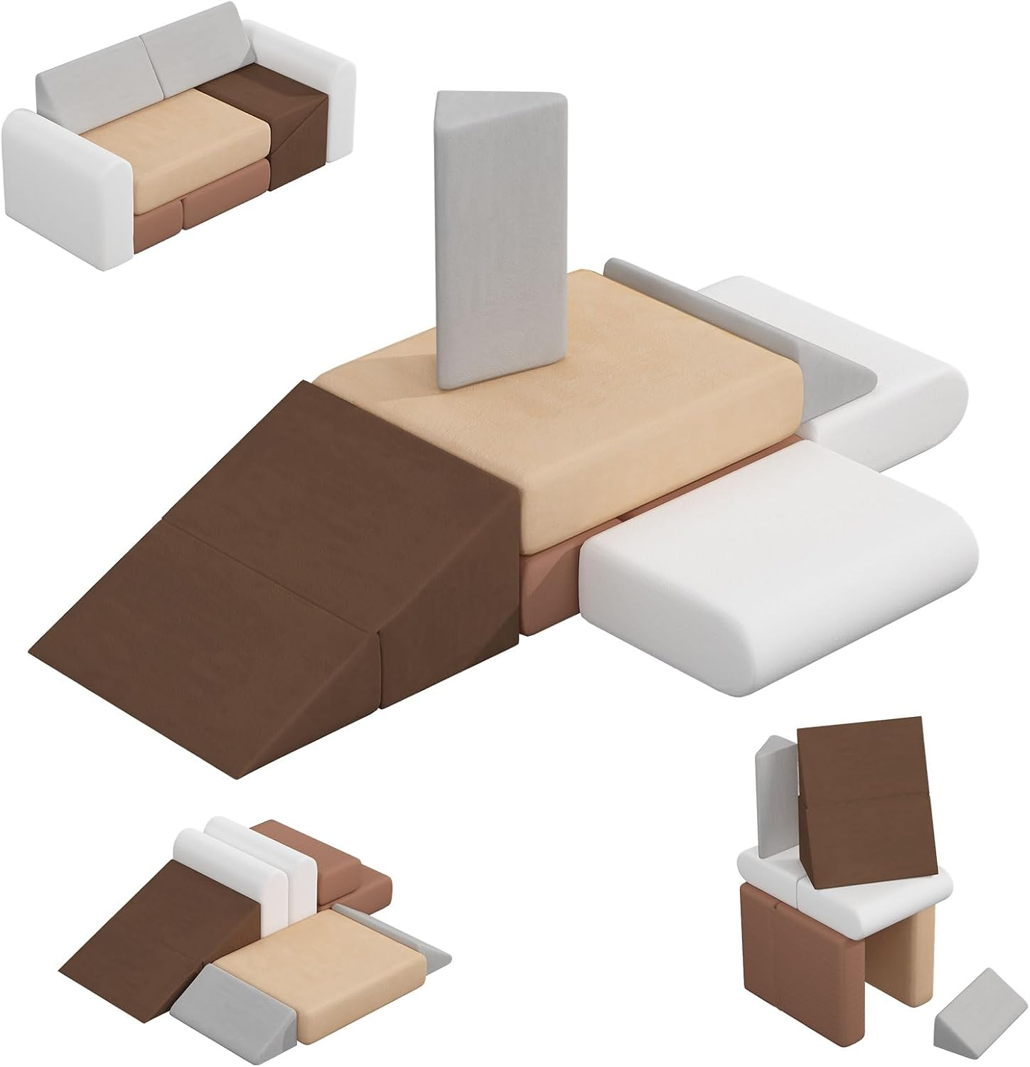 Banasuper 7-Piece Kids Climbing Foam Blocks Playset - Foldable Convertible Climber into Sofa & Play Couch for Toddlers - Soft Climbing Foam Toys for Creative Boys & Girls