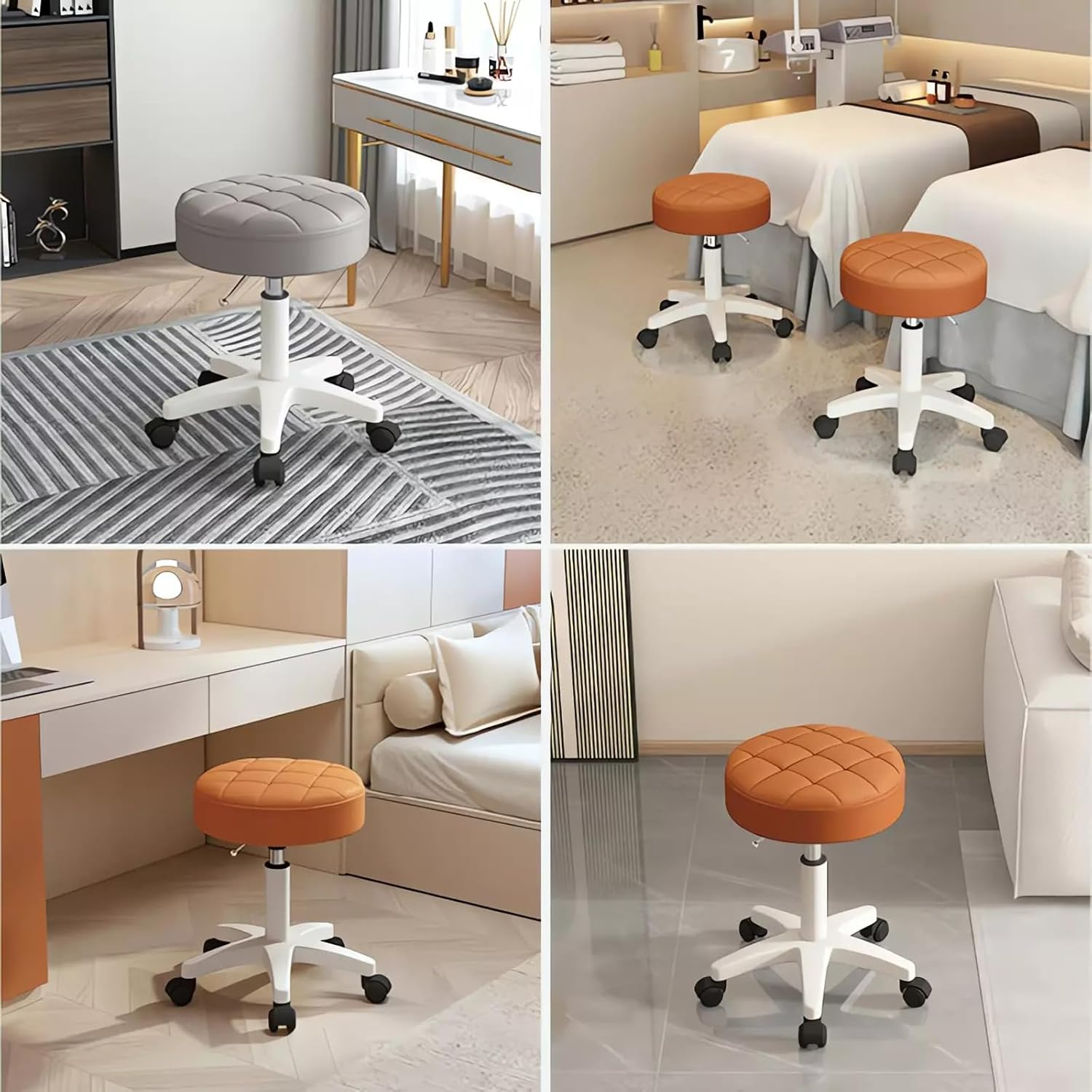 Adjustable Rolling Stool with Quilted Cushion Seat, Elevatable Base, 360&deg; Swivel A173 (E Pink) image number 1