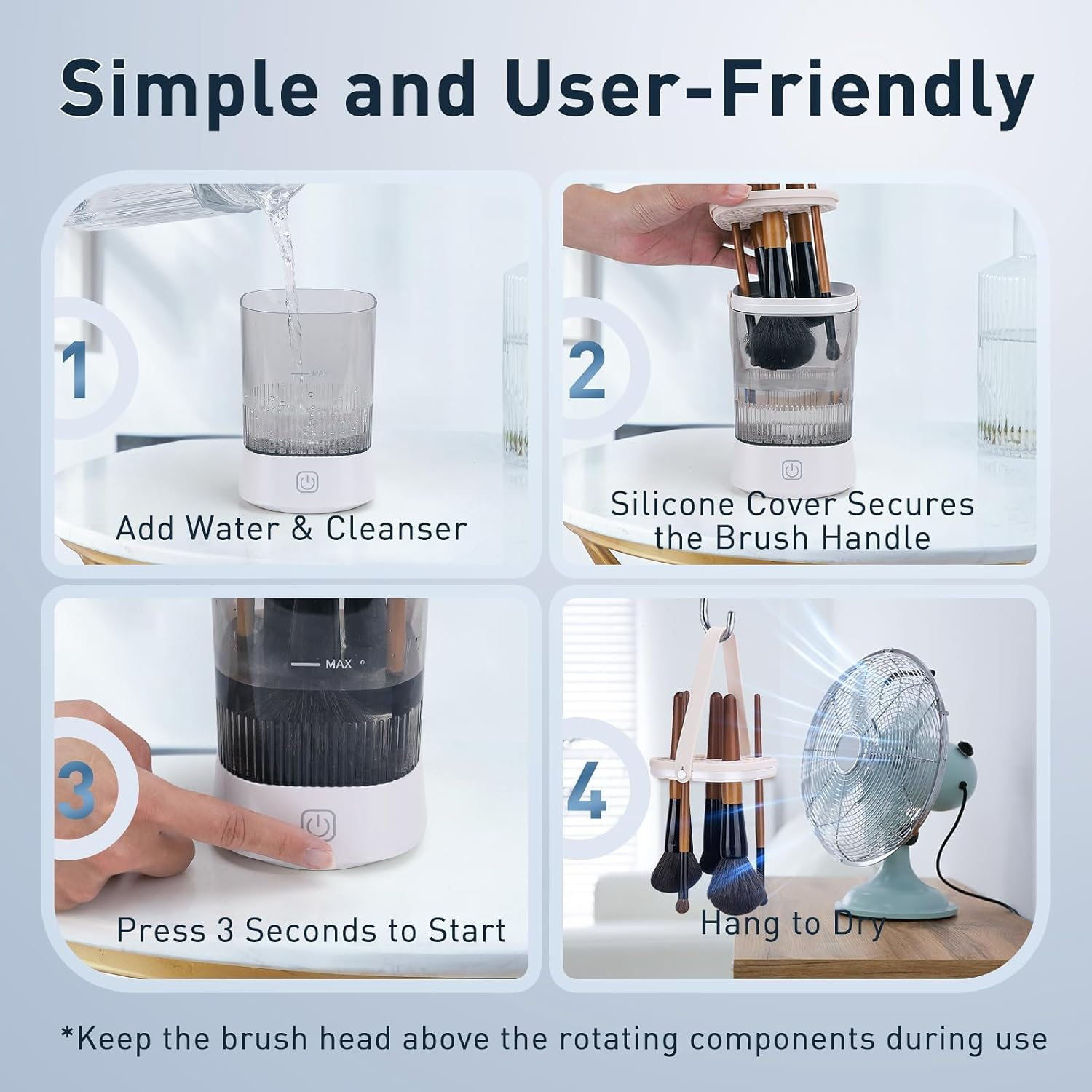 Electric Makeup Brush Cleaner Machine, Automatic Spinning Make up Brush Cleaner with 1200 Mah Rechargeable Battery, Portable Cosmetic Brush Cleaner Dryer Tool for All Size Makeup Brush (White) image number 6