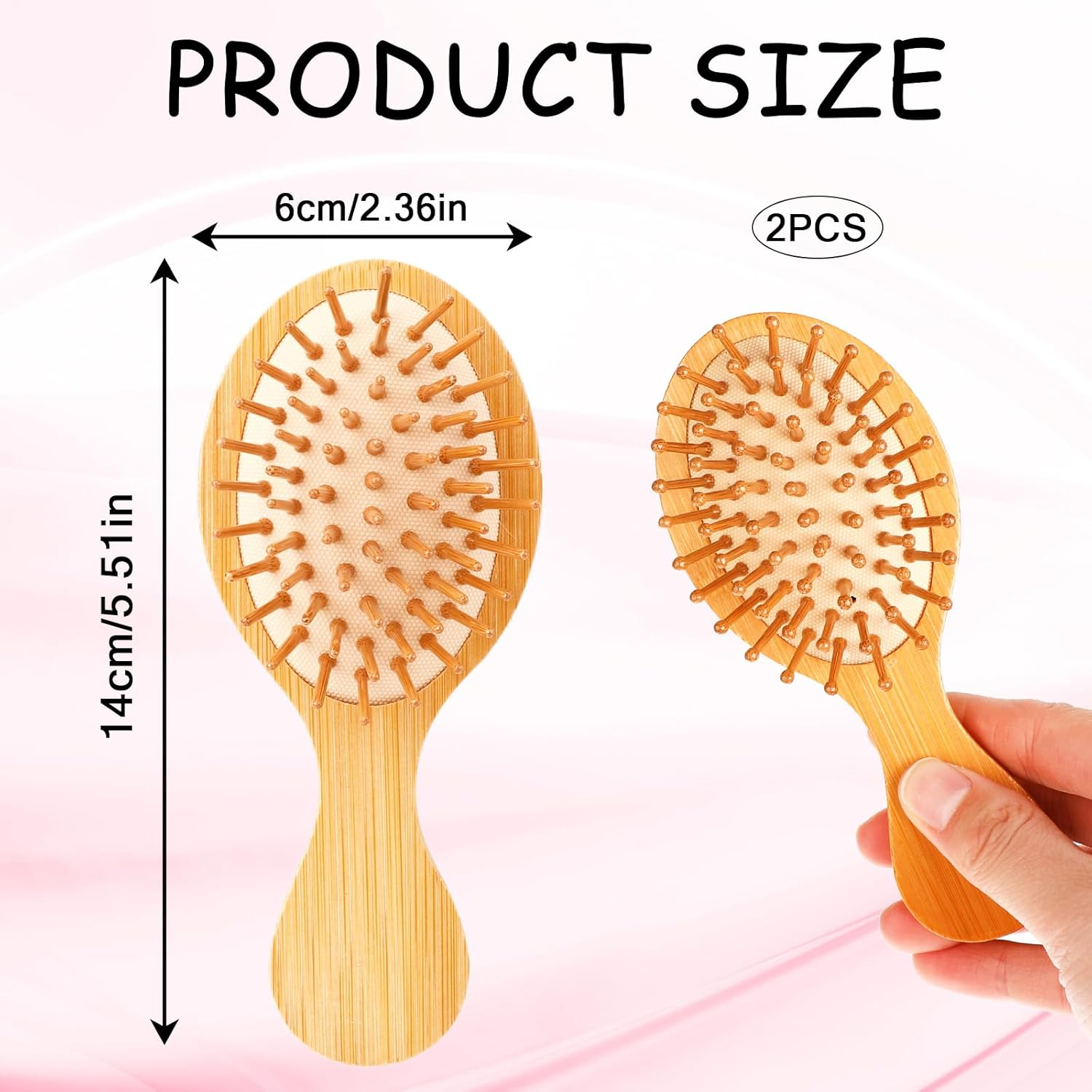 2 PCS Bamboo Hair Brush,Bamboo Brush Mini Hair Brush Anti-Static Travel Brushes for Hair Massage Scalp Detangling Brush Yellow Mini Hairbrush Natural Wooden Pocket Travel Small Hair Brush for All Hair image number 4