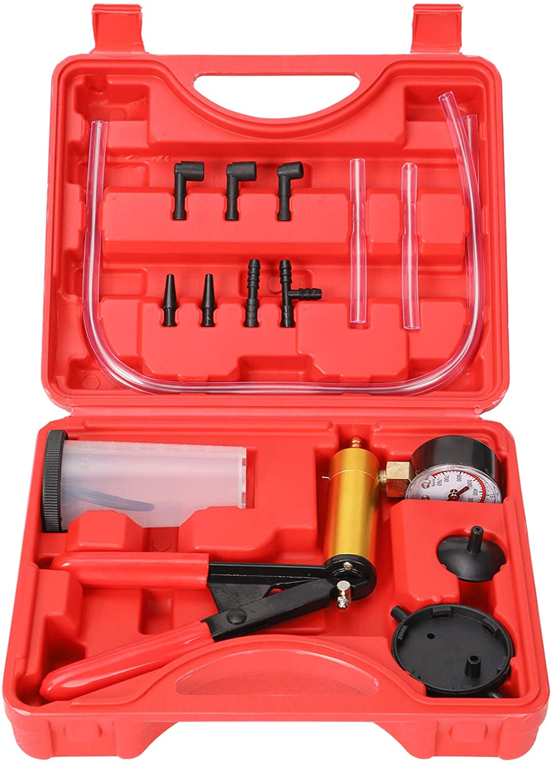 Yonligonju 2 in 1 Handheld Vacuum Pump Brake Bleeder Kit for Motorcycle 16 Pcs Brake System Bleeding Tools with Gauge Adapters Automotive Brake Fluid Bleeding Set for Bike Car Truck (Blue)