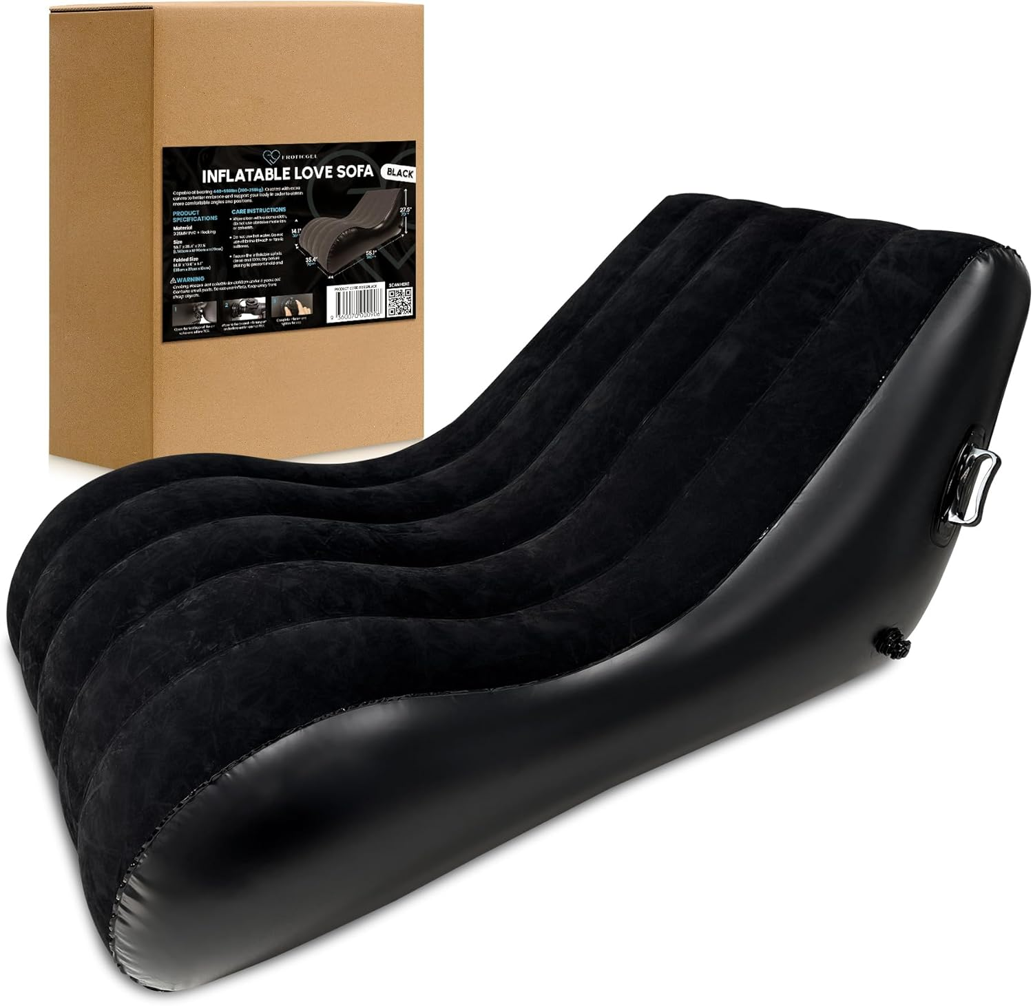 Pink Inflatable Love Sofa with Handles | Body Positioning for a Deeper and More Intimate Connection | Furniture for Couples | PVC and Cotton Flock Material | 140Cm X 70Cm X 36Cm