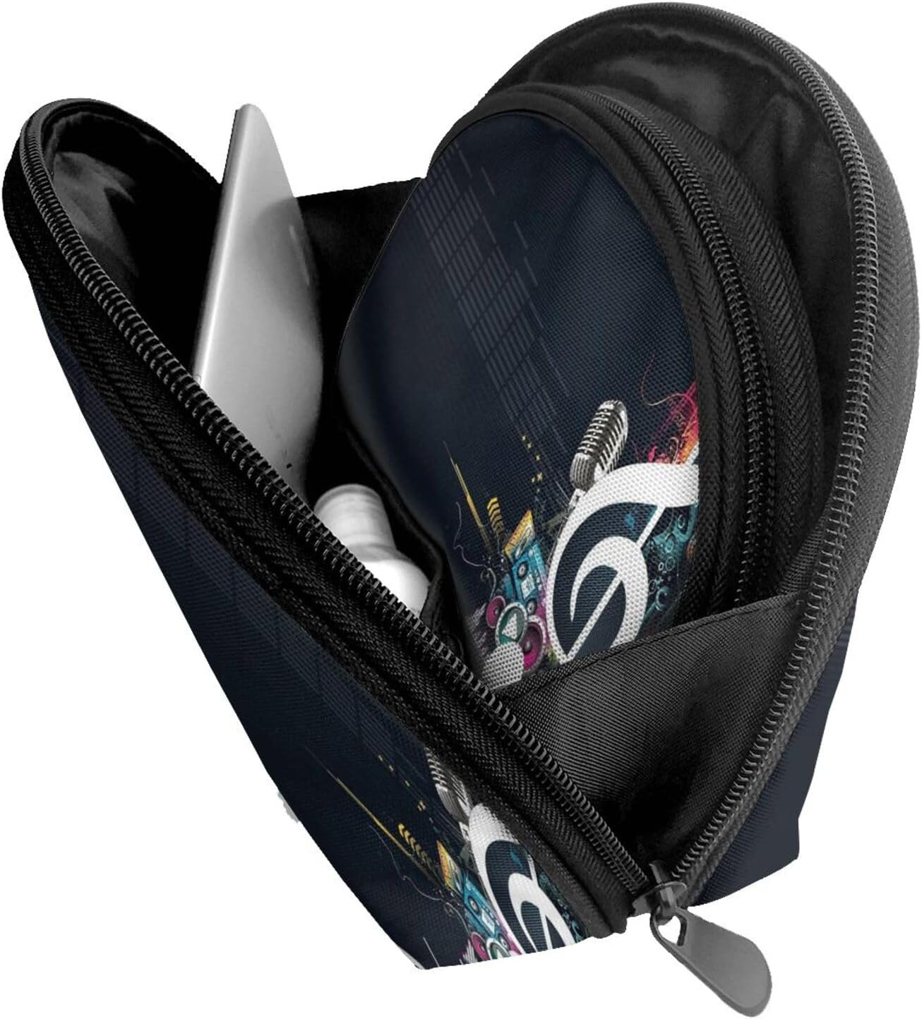 Cozimangoe Coin Pouch Makeup Bags Set, 2 Piece Shell Shape Cosmetic Bag with Pockets for Daily Travel Handbag Lipstick Keys Toiletry, Personalized Abstract Music image number 1