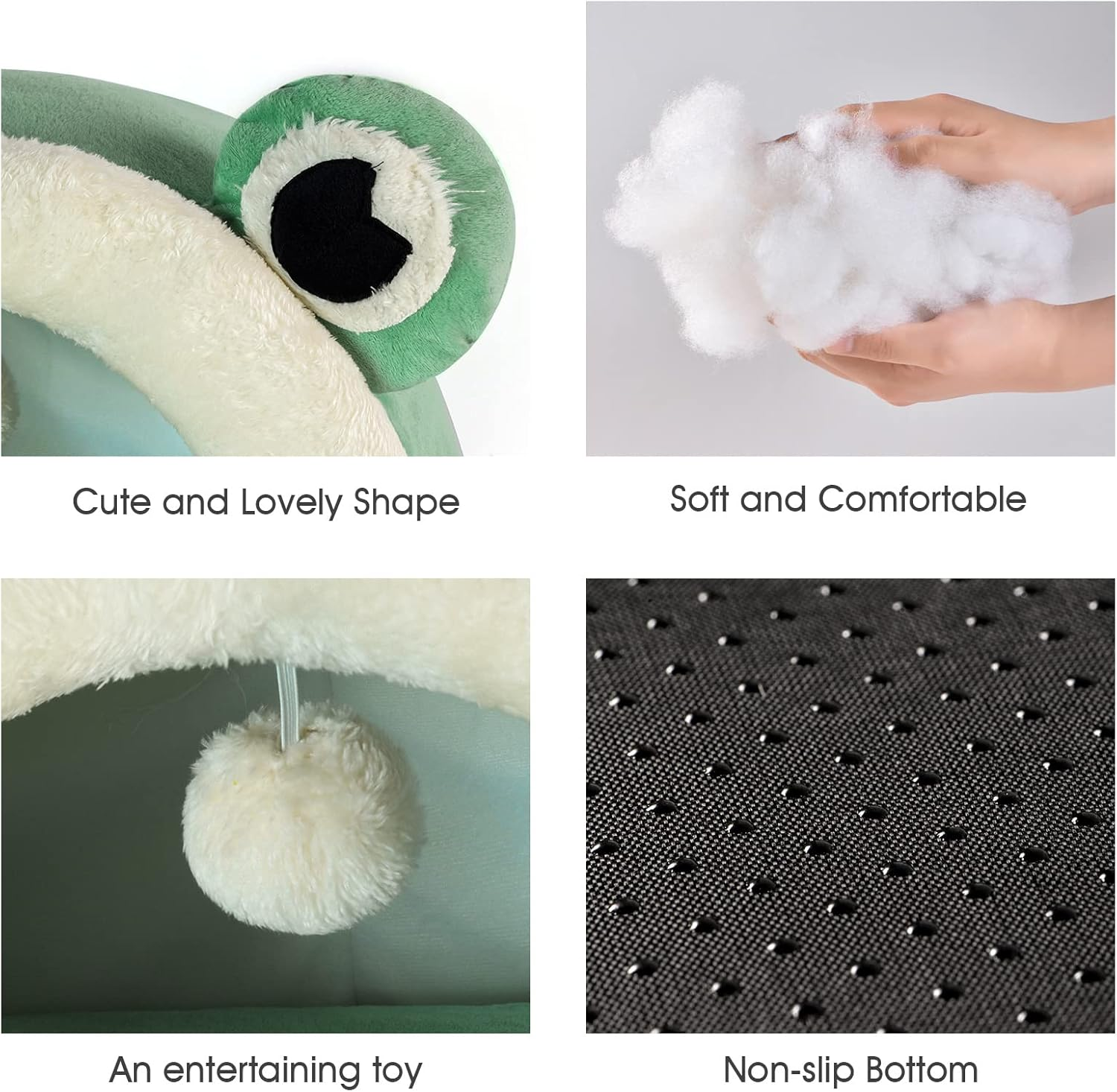 Jiupety Cute Cat Bed, Indoor Lovely Velvet Igloo for Cat and Small Dog, Warm Cave Sleeping Nest Bed for Puppy and Kitten, Green Frog, M image number 7