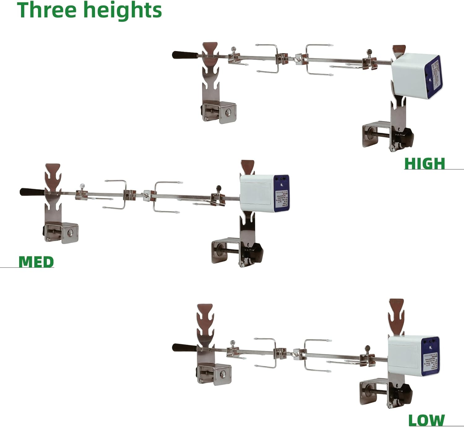 Rotisserie Kit Universal Replacement 5078B Quick Install Portable Spit Grill Outdoor Camping BBQ Three Heights Adjustable Length Cooking Tool Roaster Accessories Chicken Fork Heavy Duty Motor DC 5V image number 6