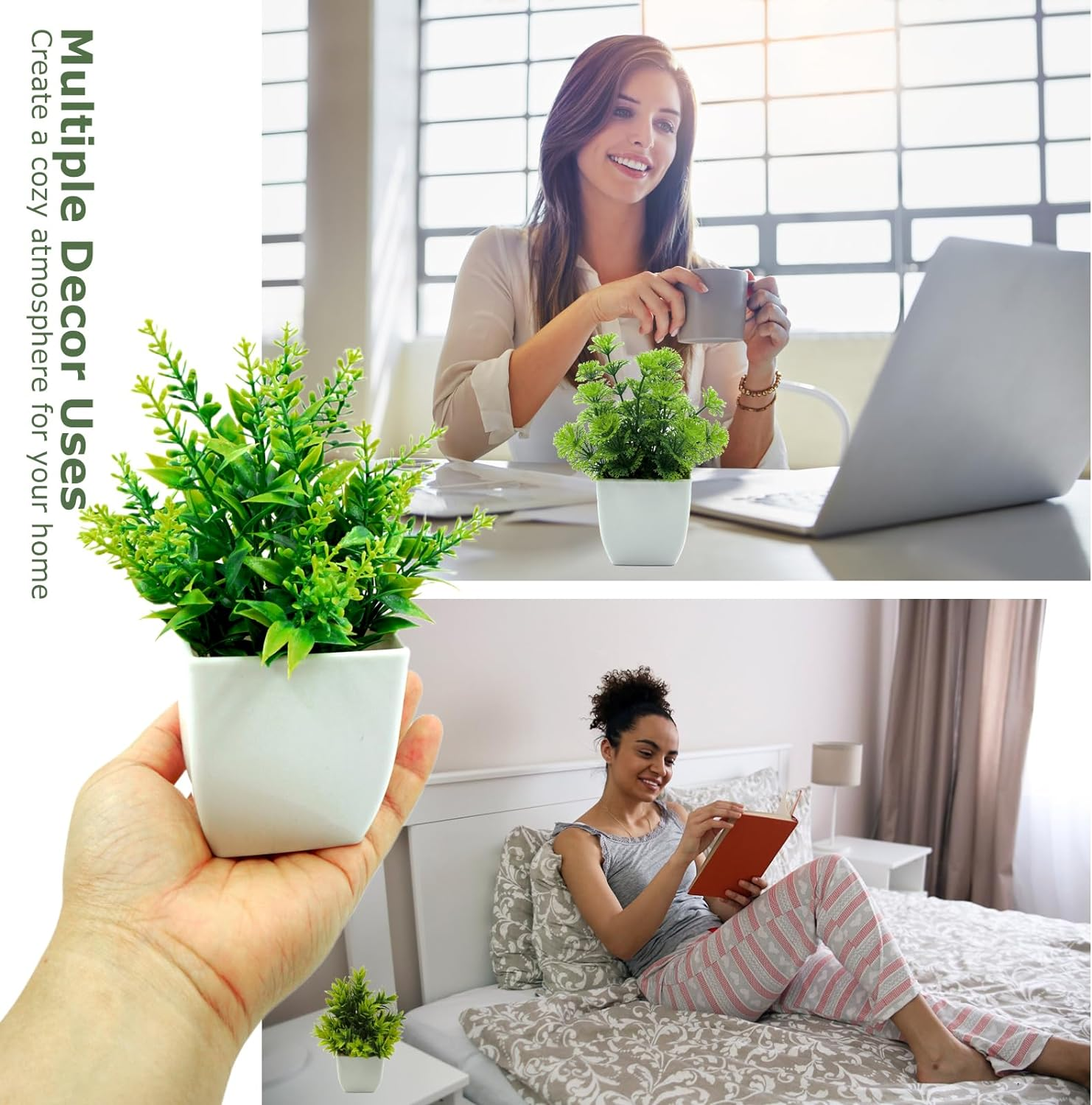 4Pcs Small Pack Fake Plants in Pots Artificial Eucalyptus Plant Mini Potted Faux Plants Indoor Small Plastic Lavender in Pots for Table Desk Bathroom Bedroom Office Home Farmhouse Decor image number 3