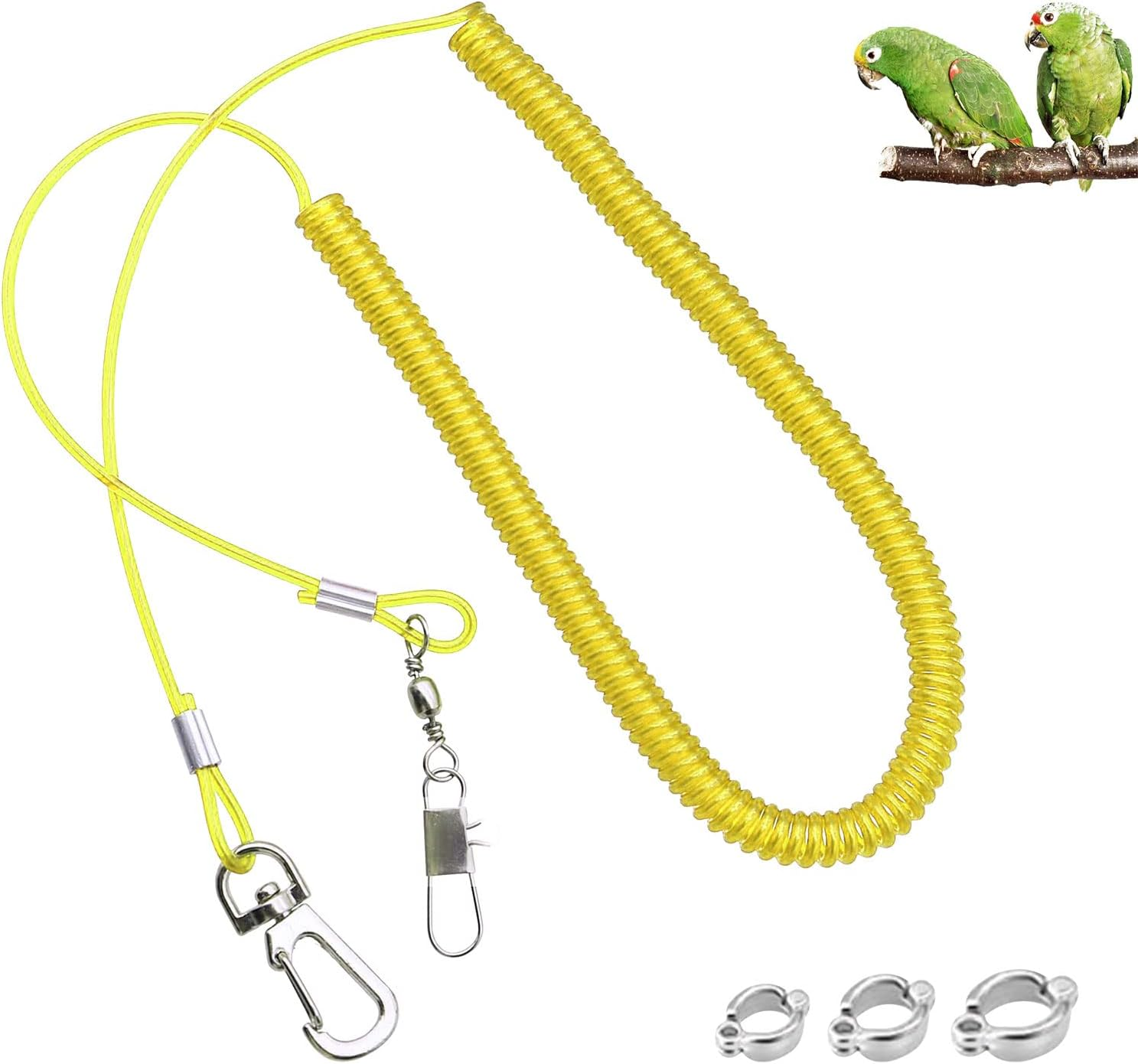 Andiker Parrot Steering Rope 5M Parrot Anklet Flight Training Training Harness with Elastic Pull Cord anti Bite for Birds Rigid (Green)