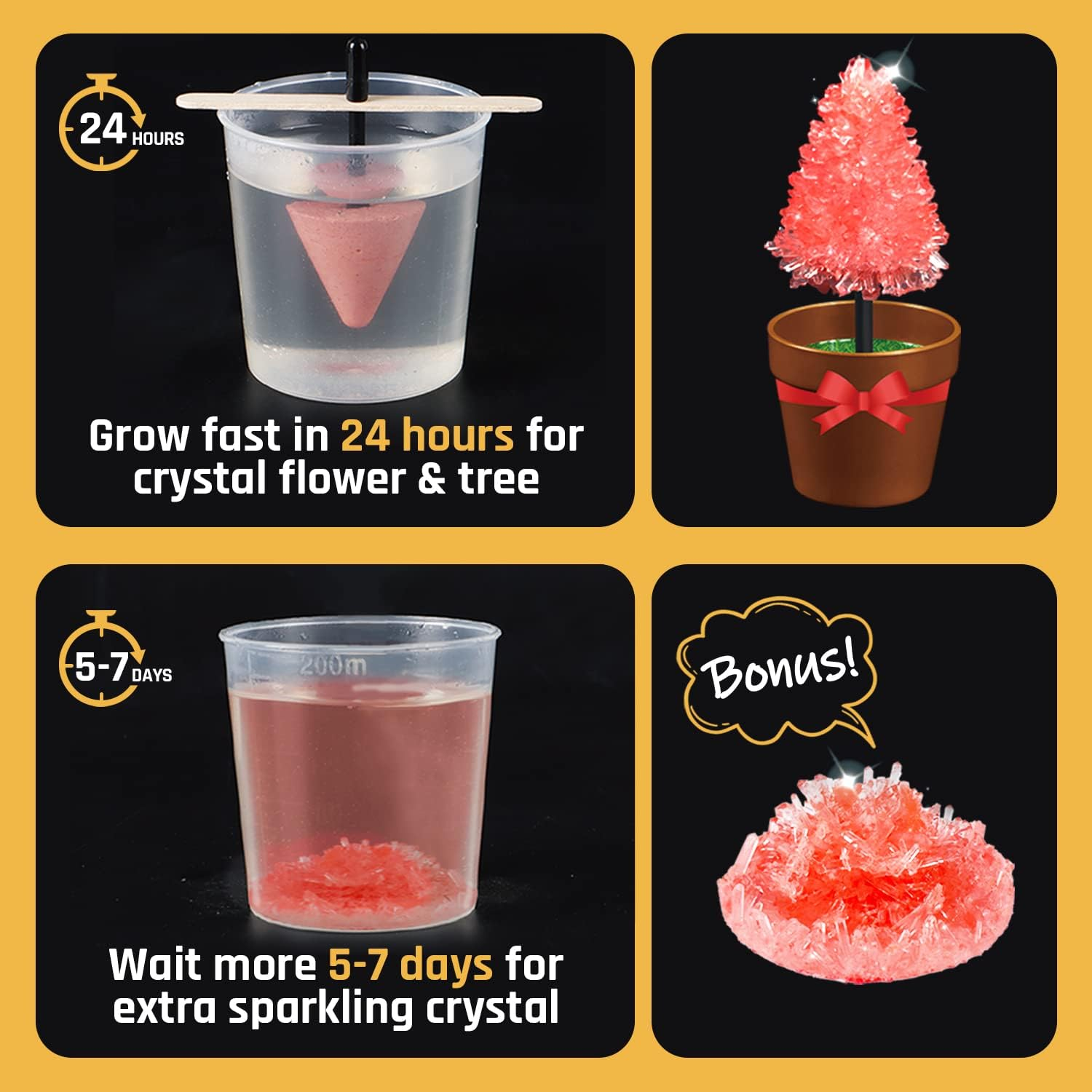 Crystal Growing Science Kit for Kids &ndash; Grow 3 Crystal Trees & 3 Flowers in 24 Hours, STEM DIY Chemistry Experiment Set, Educational Toy for Boys & Girls Ages 8-12 image number 6