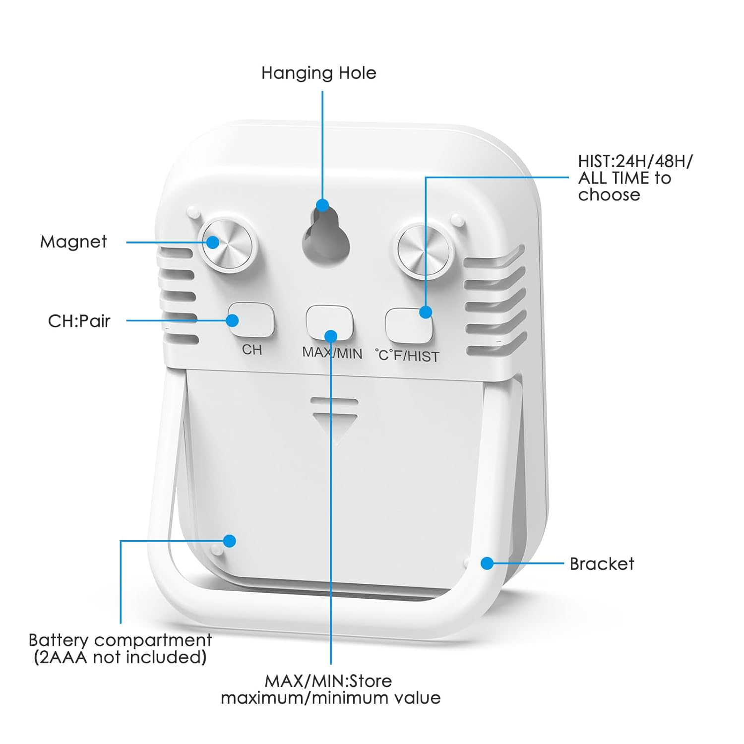 Brifit Digital Room Thermometer Hygrometer, Wireless Indoor Outdoor Thermometer with Sensor, Temperature Humidity Monitor Gauge with LCD Display, &deg;C/&deg;F Switch, MAX/MIN Record, for Home, Greenhouse image number 3