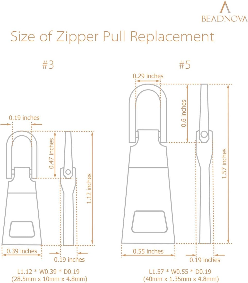 BEADNOVA Zipper Pull Replacement Metal Zipper Pull Repair Zipper Pull Tab for Luggage Suitcase Backpack Jacket Bags Coat Boots (Gun Black and Silver Color Assorted, Size 3 and 5, 8 Piece) - Gold-8P image number 3