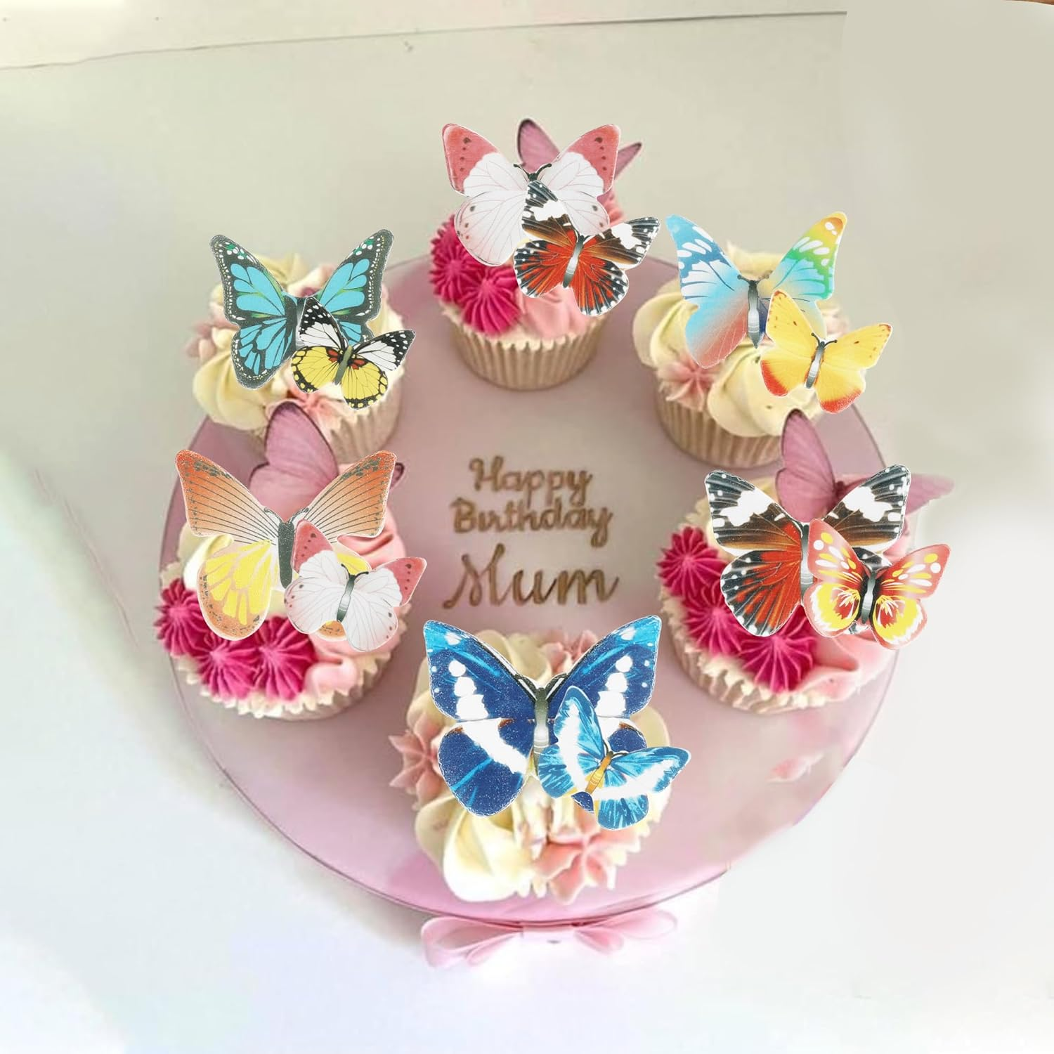80 Pack Edible Butterfly Cupcake Toppers, Edible Colorful Butterfly Cake Decorations, Birthday Party Butterfly Decorations for Wedding Birthday Party Food Decoration Supplies image number 2