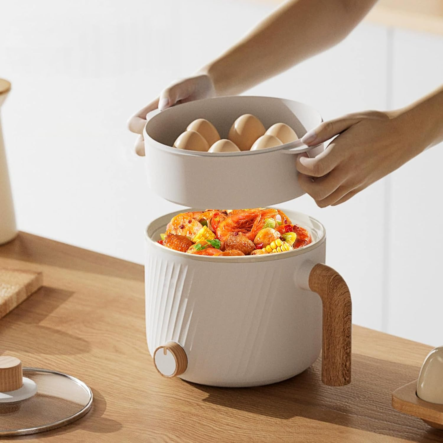 IODOO Hot Pot Electric Pot for Cooking Ramen Cooker 1.5L College Dorm Room Essentials Mini Hotpot Shabu Shabu Pot/Noodle Cooker Non Stick