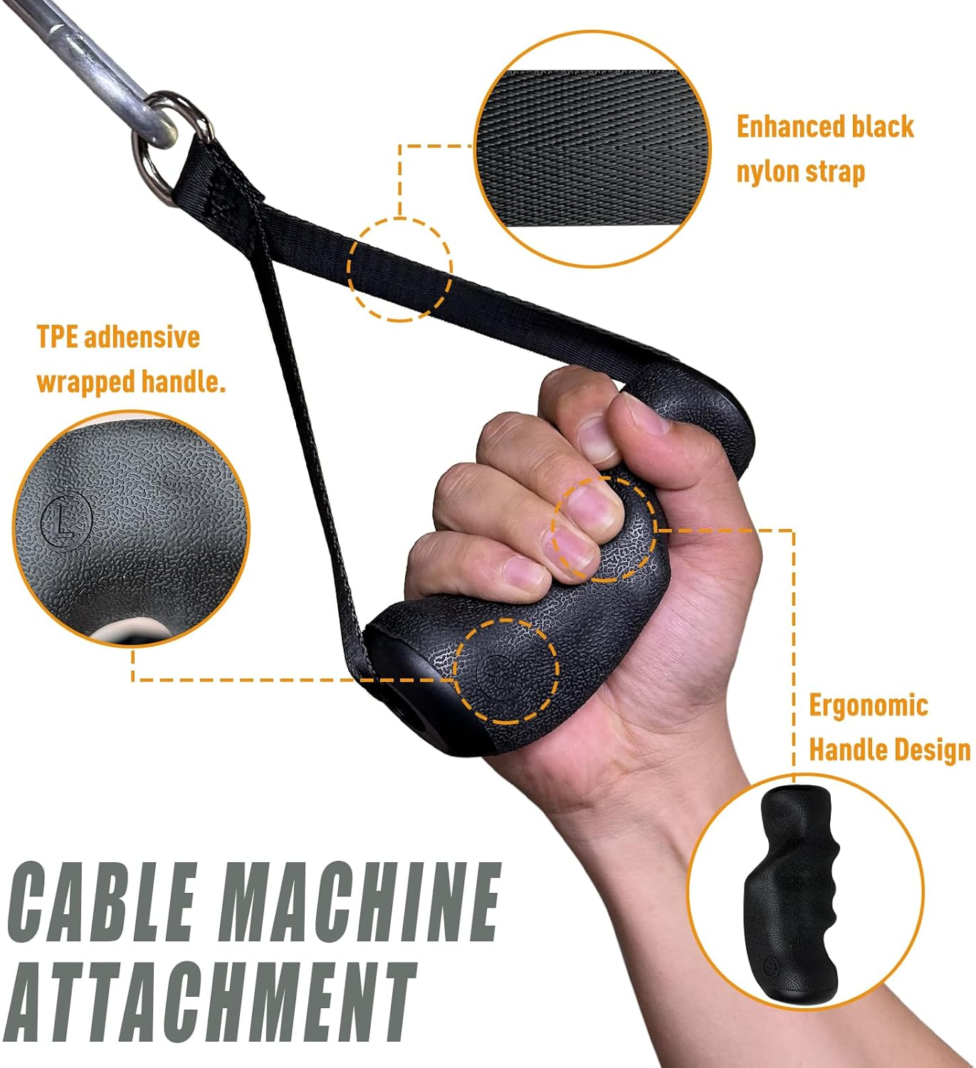Cable Machine Attachment with Upgraded Ergonomic Gym Handles, LAT Tricep Rope Pull down Attachment,Exercise Handles for Home Gym Workout - Tricep Rope 36" image number 2
