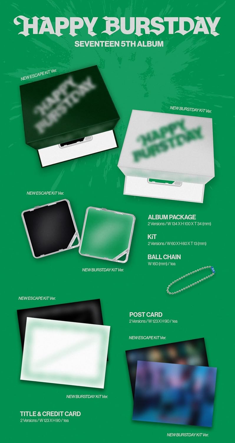 SEVENTEEN HAPPY BURSTDAY 5Th Album Kit NEW ESCAPE Version Outbox+1Ea Kit+1Ea Ballchain+1P Postcard+1P Title&Credit Card+24P Photocard+1P Selfie Photocard+Tracking Sealed SVT