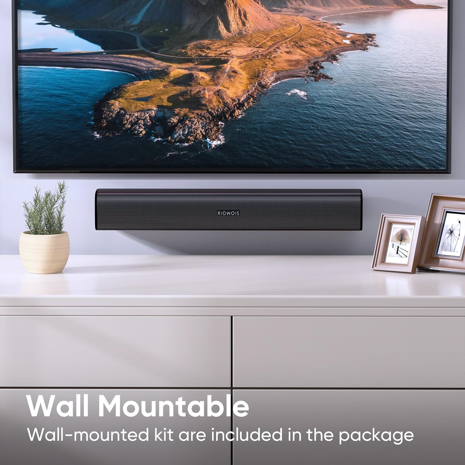 RIOWOIS Sound Bar for Smart TV, Customized Bass Reflector Soundbar TV Speakers, Compact Design and Easy Installation, Home Sound Surround Sound System for TV PC Projector, Wall Mounted image number 2