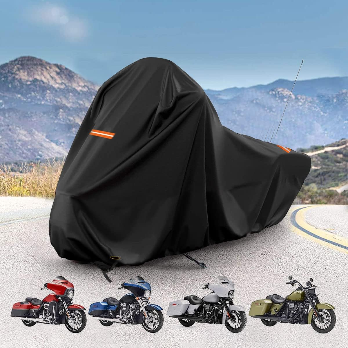 420D Motorcycle Cover for Harley Davidson Touring Models Road King, Road Glide, Street Glide, Electra Glide, Heritage Classic, Low Rider Outdoor Bike Cover Waterproof Fits up to 118&rdquo; Motorcycle image number 1