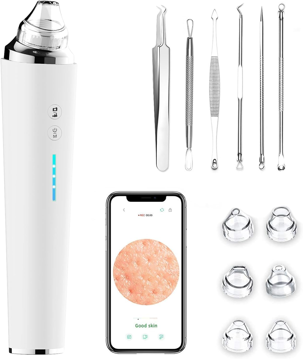 Blackhead Remover Pore Vacuum with Camera, Black Head Remover Suctioner 3 Suction Power & 6 Probes, Wifi Real-Time Skin Screen,Upgraded Pimple Vacuum Acne Comedone Extractor