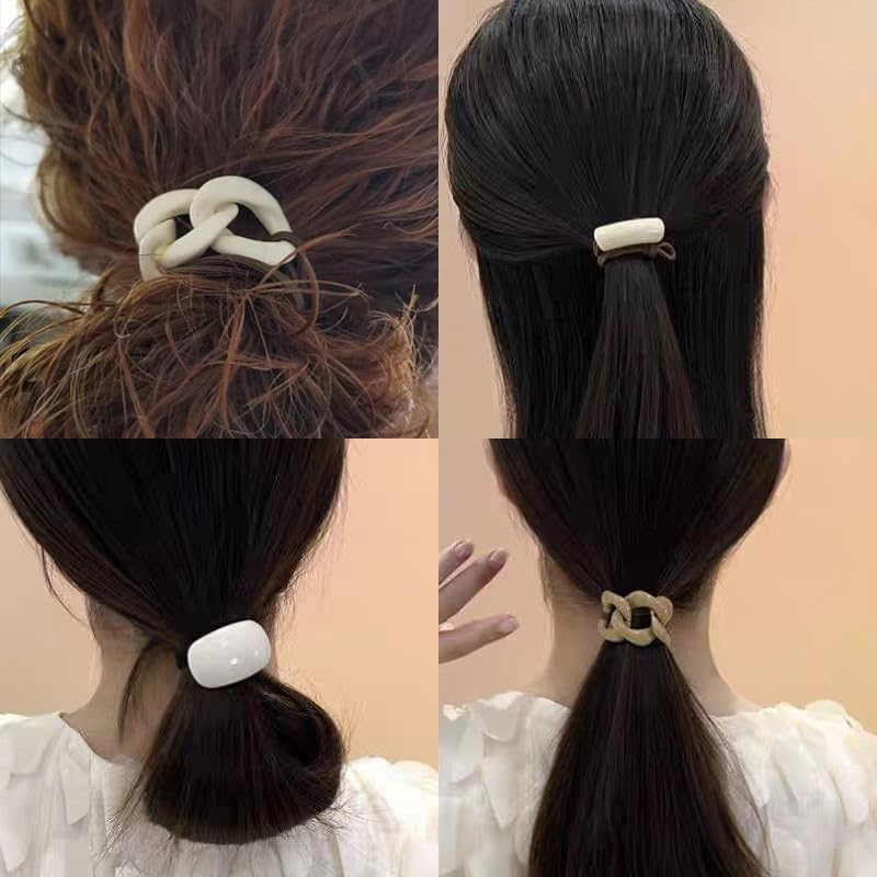9 PCS Acrylic Ponytail Hair Cuff Geometric Hair Ties Wrap for Women Girls Geometric Hair Elastics Ties Arch Ponytail Ring Set for Long Thick Hair Ropes Ponytail Cuff Set for Women image number 6