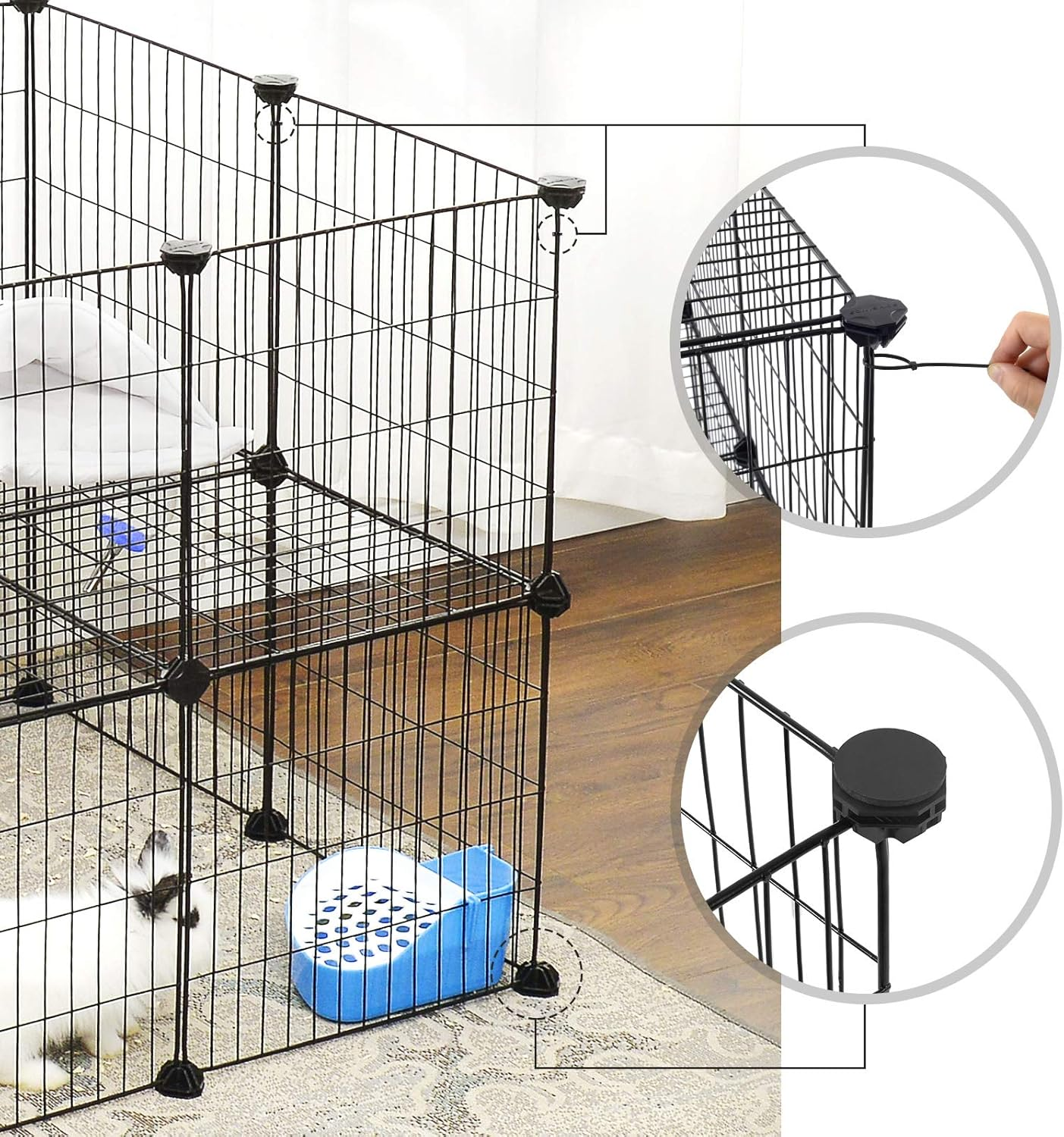 SONGMICS 2-Floor Metal Pet Playpen, 36 Grid Panels, Customisable Cage Enclosure for Small Animals, Guinea Pigs Hamster Runs, Rabbit Hutches, Includes Mallet, Indoor Use, 143 X 73 X 71 Cm, Black LPI02H