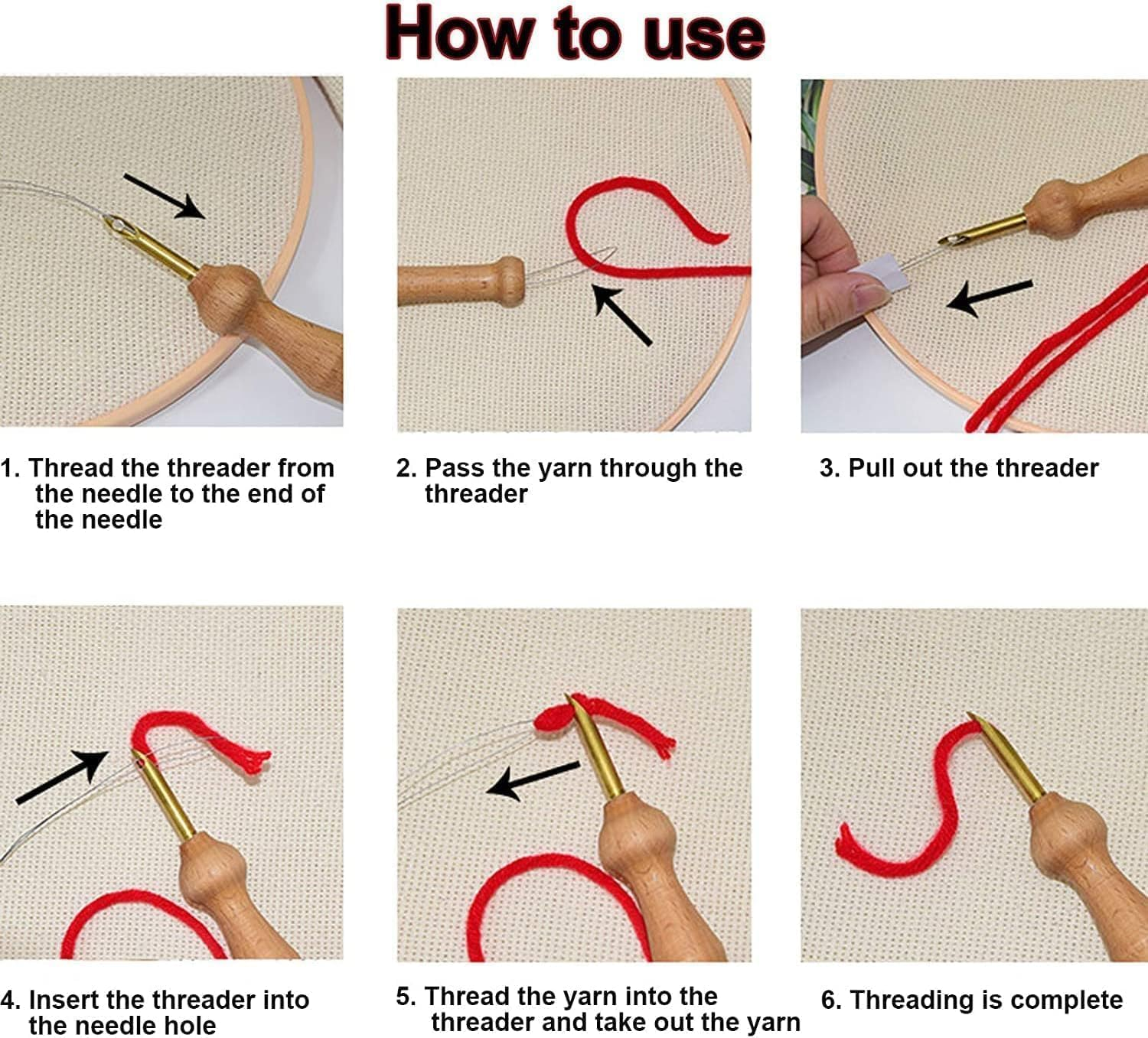 Yeanifeana 18 Piece Punch Needle Kit for Beginners - Adjustable Wooden Punch Needle Tool, Embroidery Punch Needle Starter Kit with Needle Threaders & Yarn, Perfect DIY Craft for Adults image number 5