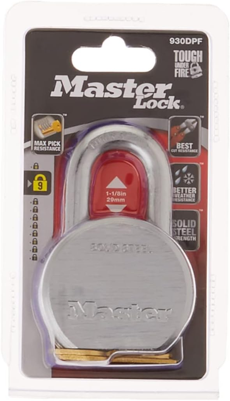 Master Lock Padlock, Solid Steel Lock, 2-1/2 In. Wide, 930DPF