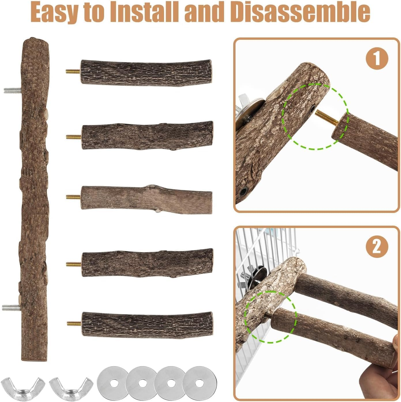 Parrot Wood Stand for Cage, 12.2Inch Length Parrot Perch, Natural Bird Ladder for Small Medium Parrot, Conures, Hamster, Parakeets, Cockatiels image number 6