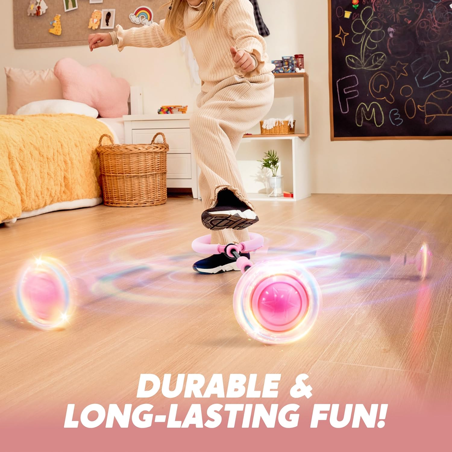 JOYIN Pink Ankle Skip Ball with Flashing Lights, Skip Toy for Kids Indoor & Outdoor, Flashing Swing Ball Foldable Sports Toy, Birthday Gifts Kids 3 4 5 +
