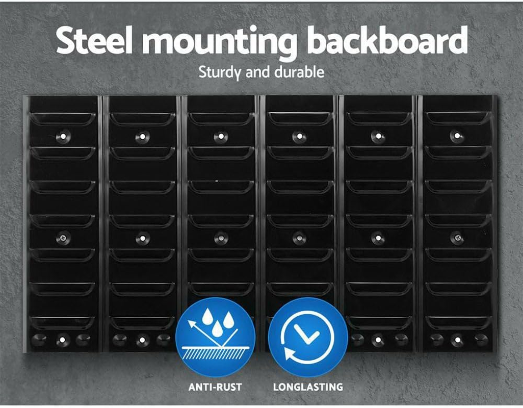 Giantz Storage Bin Rack, 24 Bins Garage Tool Storages Shelving Wall Mounted Toolbox Shelf Bracket Home Workshop Garden Organiser, 40Kg Capacity Stable Steel Backboard Multicoloured