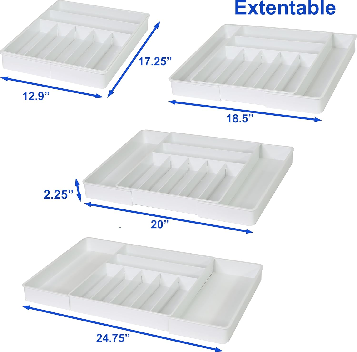 Simplehouseware Expandable Cutlery Drawer Organiser, Adjustable Flatware and Utensil Tray for Kitchen, White image number 1