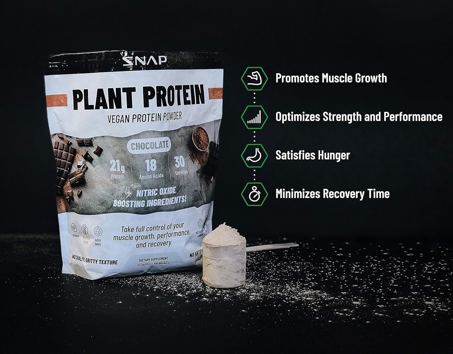 SNAP Organic Plant Based Vegan Protein Powder by Snap Supplements - Nitric Oxide Boosting Protein Powder, Vanilla Bean, BCAA Amino Acid for Muscle Growth, Performance & Recovery - 30 Servings (Vanilla) image number 5