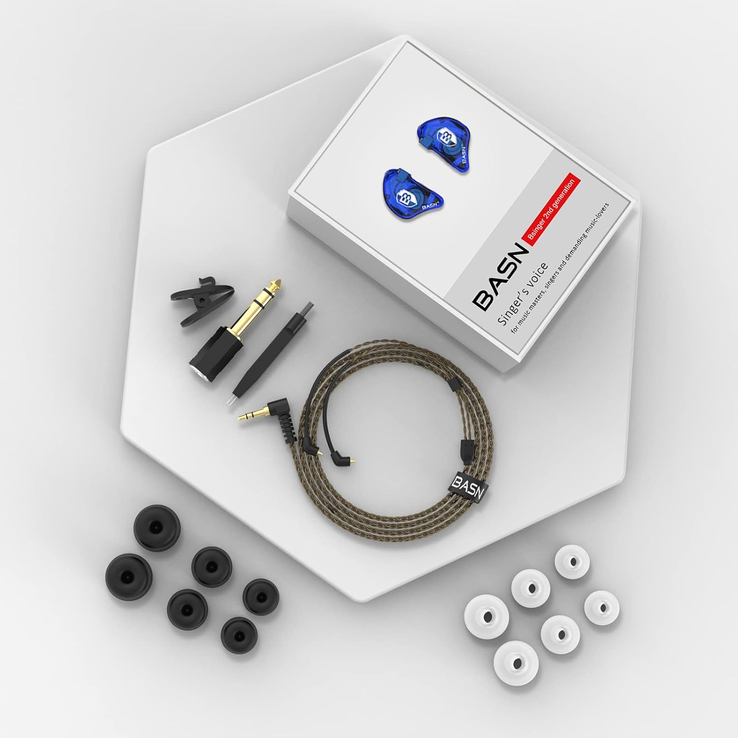 BASN Bsinger in Ear Monitors Wired Earphones with Noise Isolation, Dual Dynamic Drivers High Definition Iems with MMCX Detachable Cable for Musicians Drummers Singers(Blue) - Blue image number 4