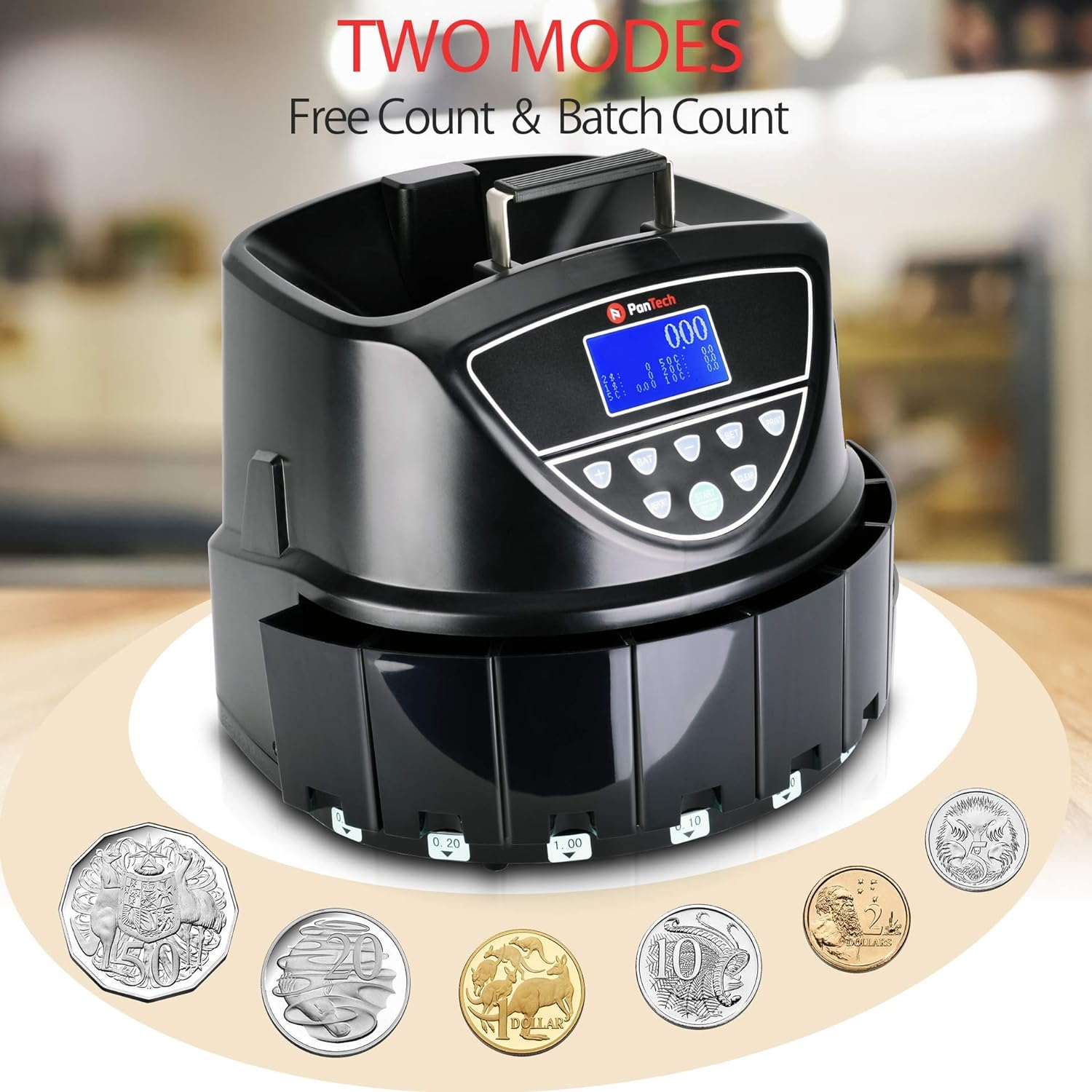 Pantech Australian Coin Counter Sorter-High-Speed Coin Counting Machine, up to 400 Units/Min-Money Digital LCD Display-Anti-Jam Function- Versatile Coin Sorter Australian- Coin Counting Machine image number 4