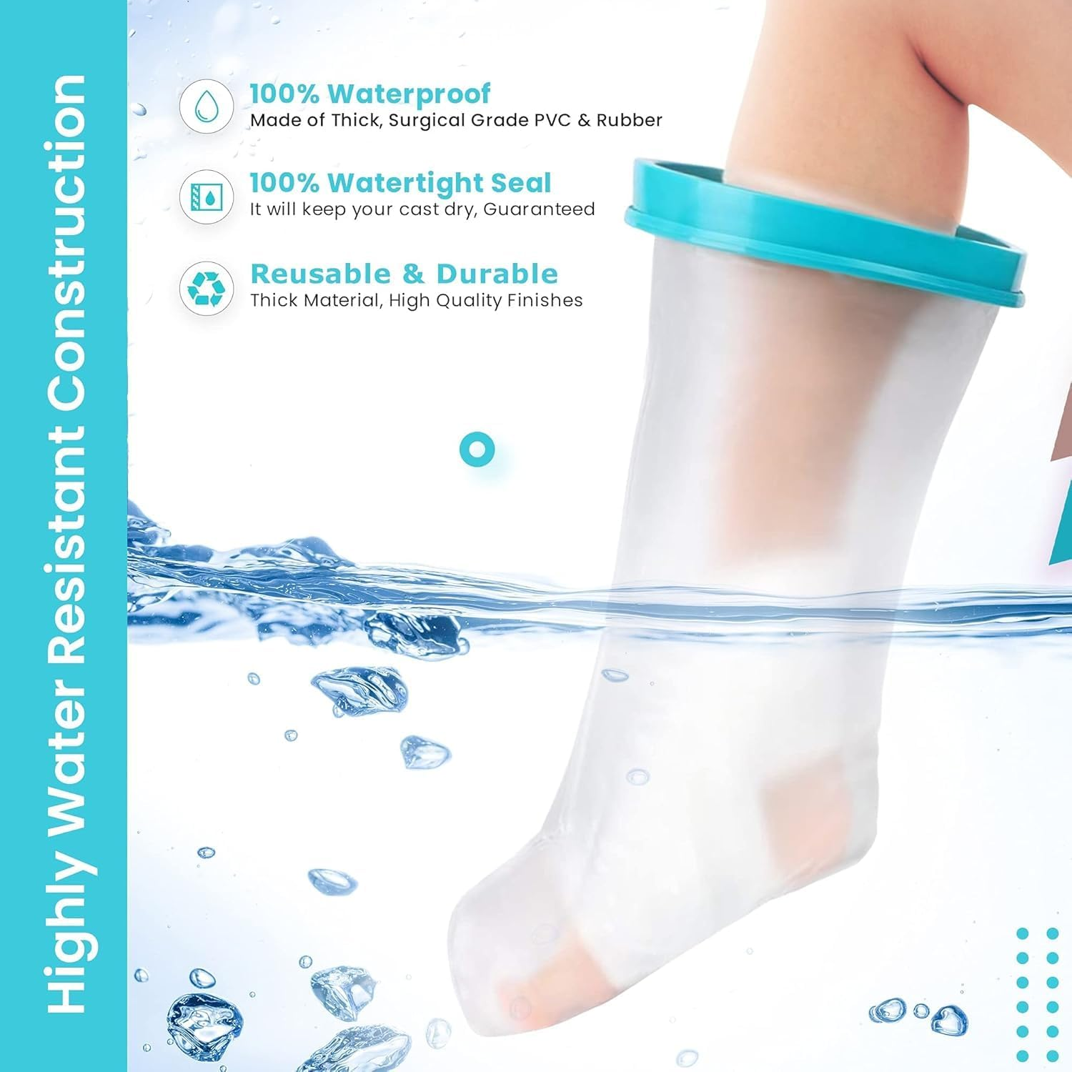 Waterproof Leg Cast Cover for Shower Keep Bandages & Casts Dry in the Shower, Pool, Ocean Fully Submersible + Reusable Keep Sand Out Keep New Tattoos Covered image number 4