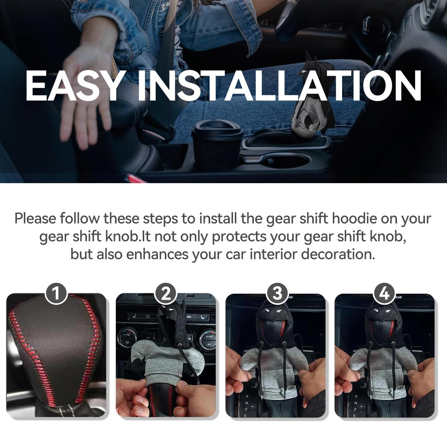 Hoodie Cover Shift Gear Knob Protector Car Accessories Interior Gear Stick Cover Decoration (Black) image number 3