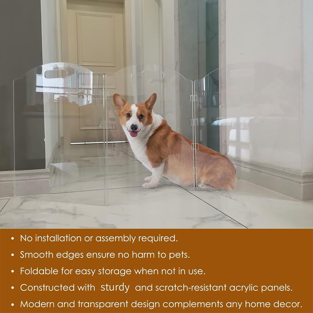 QYINXIU Acrylic Dog Playpen, 3 Panels Foldable Clear Dog Gate Indoor with Handles, Free-Standing Pet Fence for Doorways Dog Pen for Medium Dogs Puppy Cat Rabbit Accessories-60X24Inch