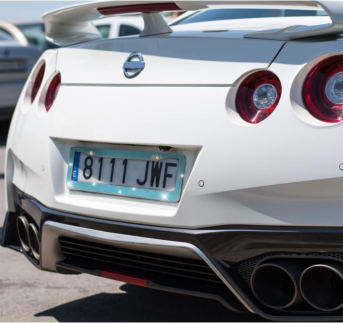 Bling Car License Plate Frame, Sparkly Rhinestone Stainless Steel License Plate Cover/Holder, Universal for Most Cars, Suvs, Vehicles with Screw Set, Auto Accessories for Women (Light Blue) - Ab Color image number 2